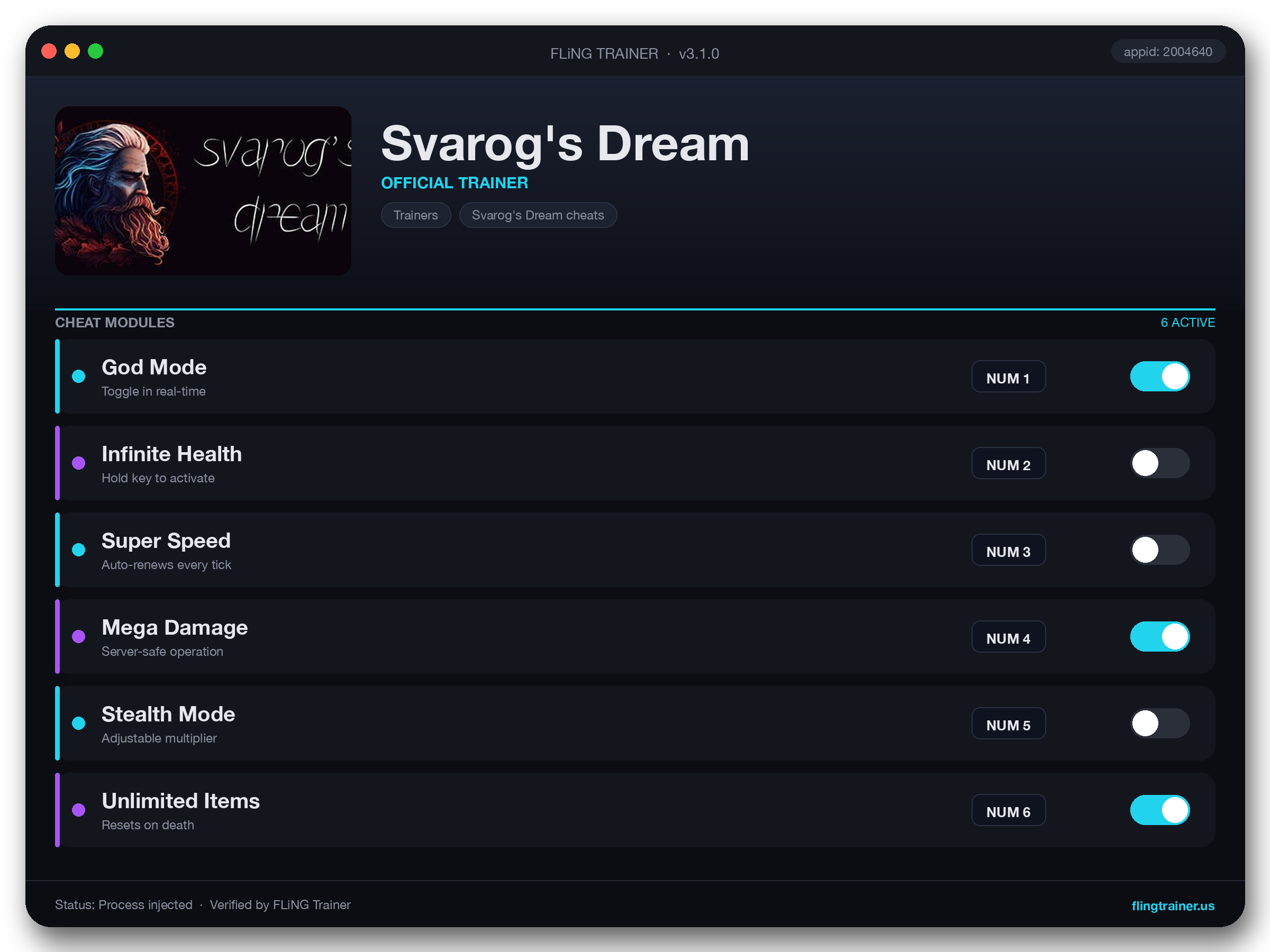 Svarog's Dream Trainer interface