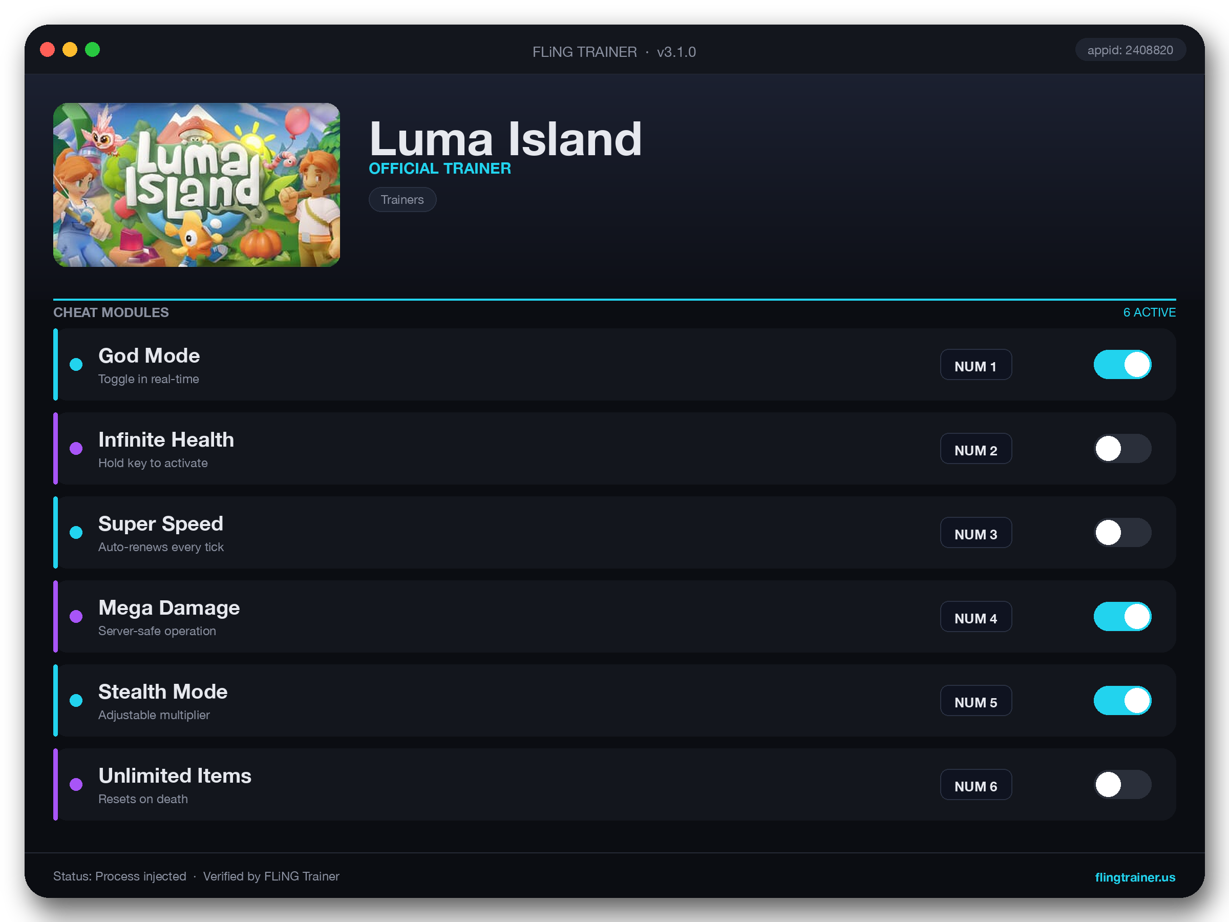 Luma Island Trainer interface