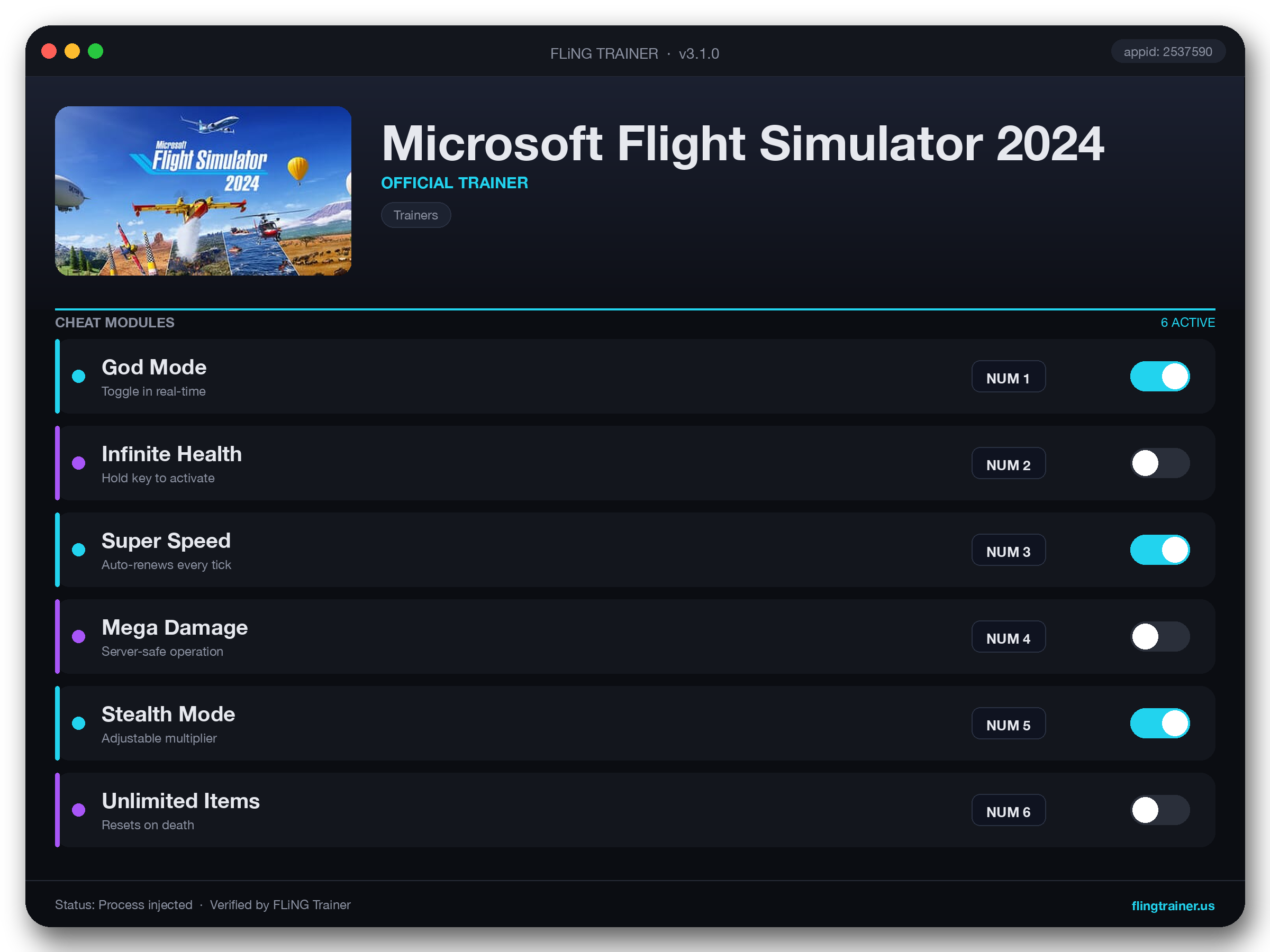 Microsoft Flight Simulator 2024 Trainer interface