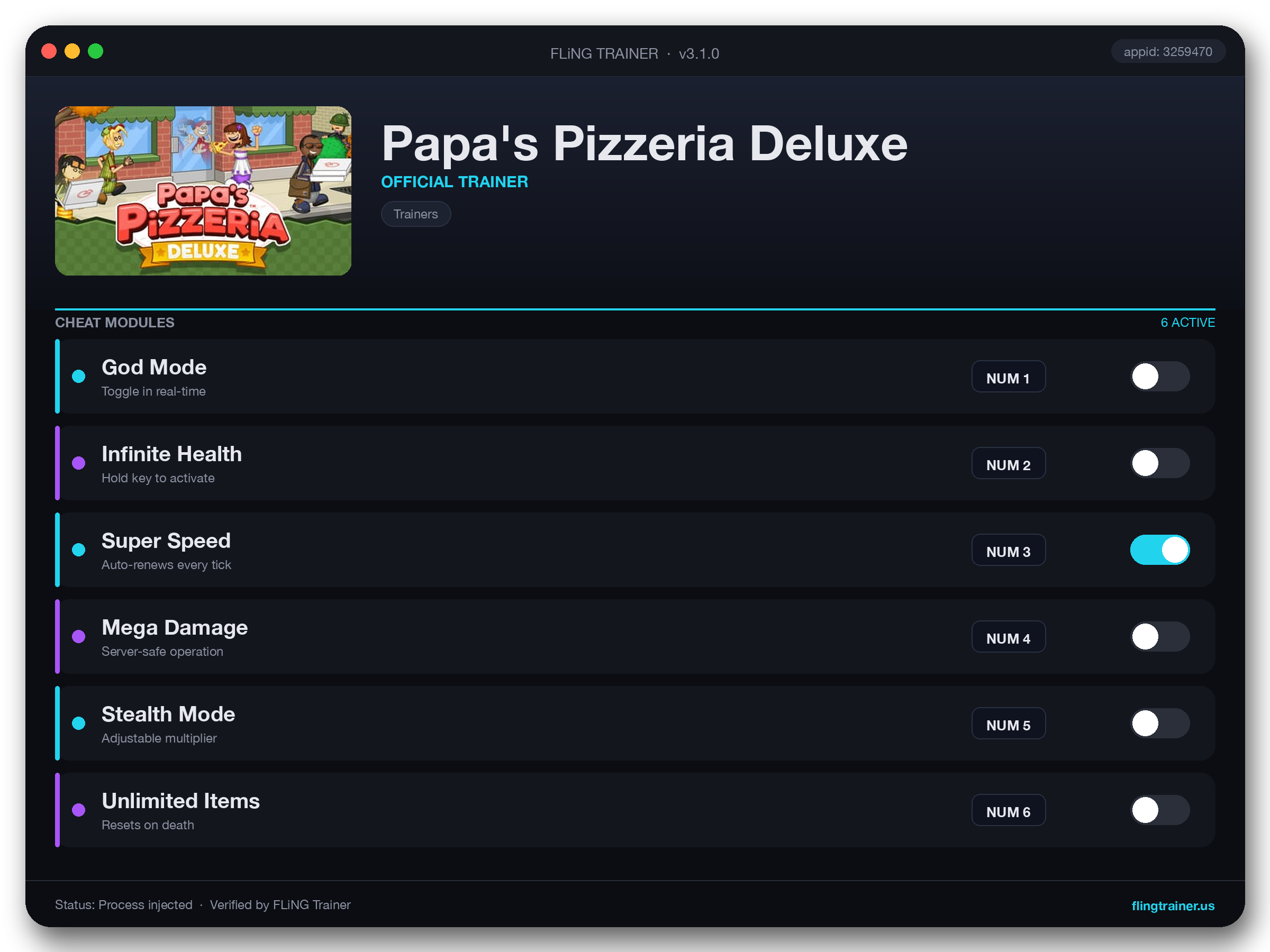 Papa's Pizzeria Deluxe Trainer interface