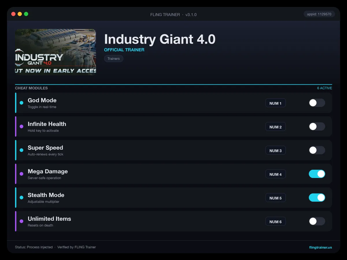 Industry Giant 4.0 Trainer interface