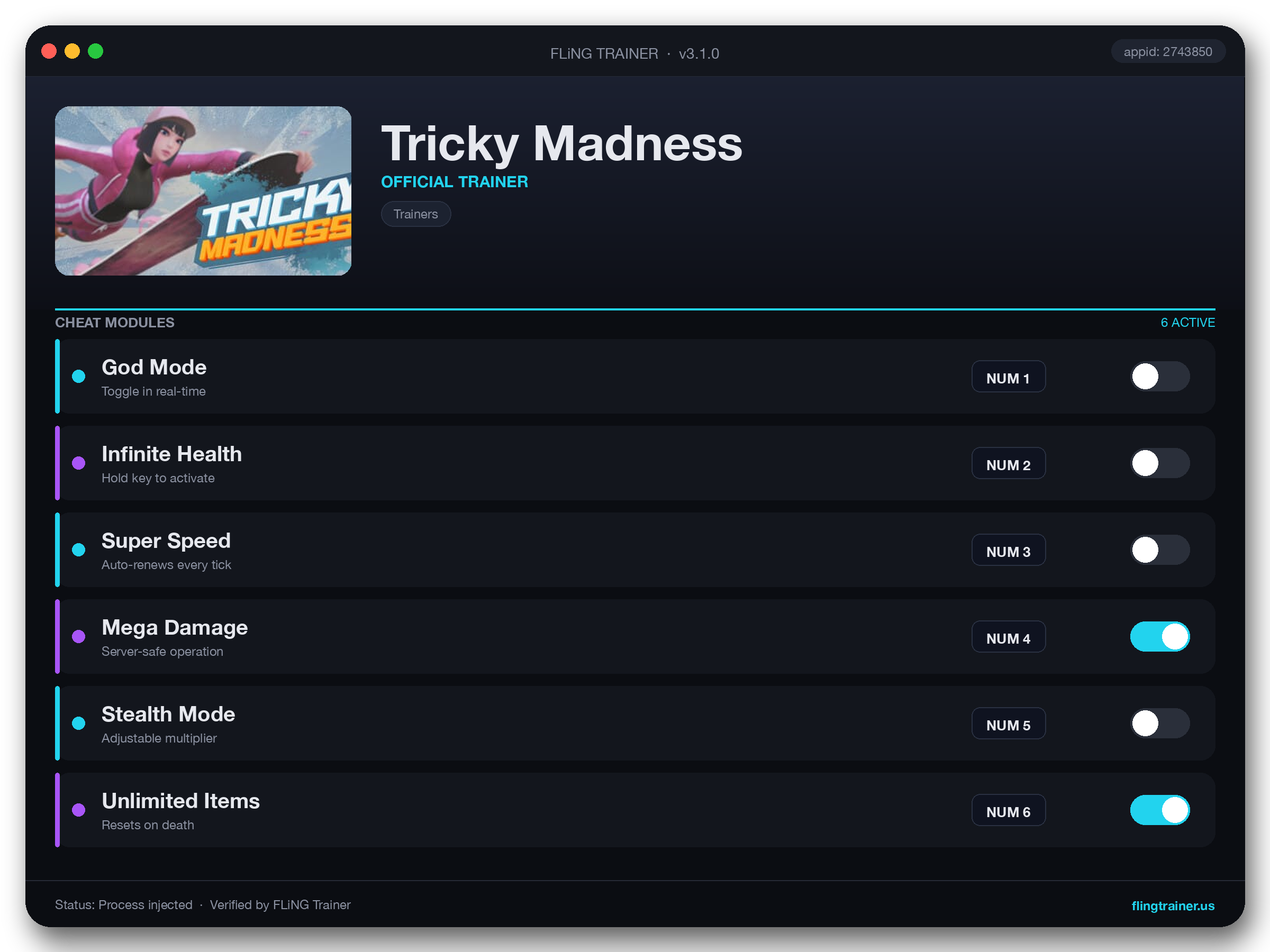 Tricky Madness Trainer interface
