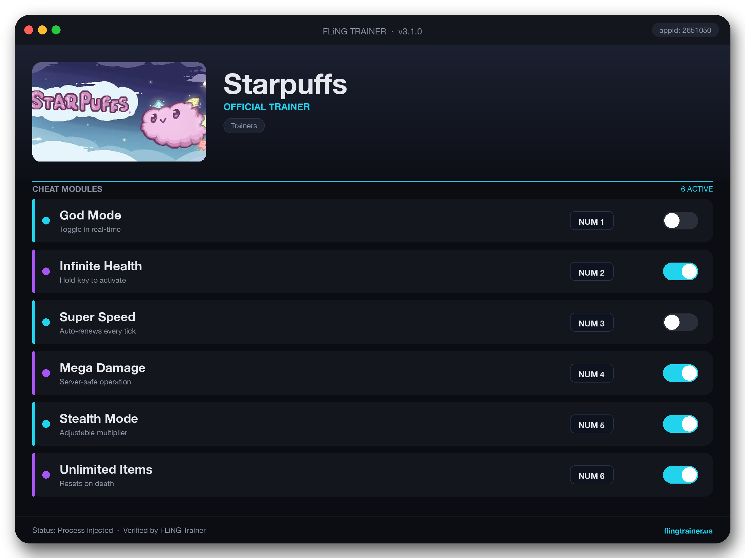 Starpuffs Trainer interface