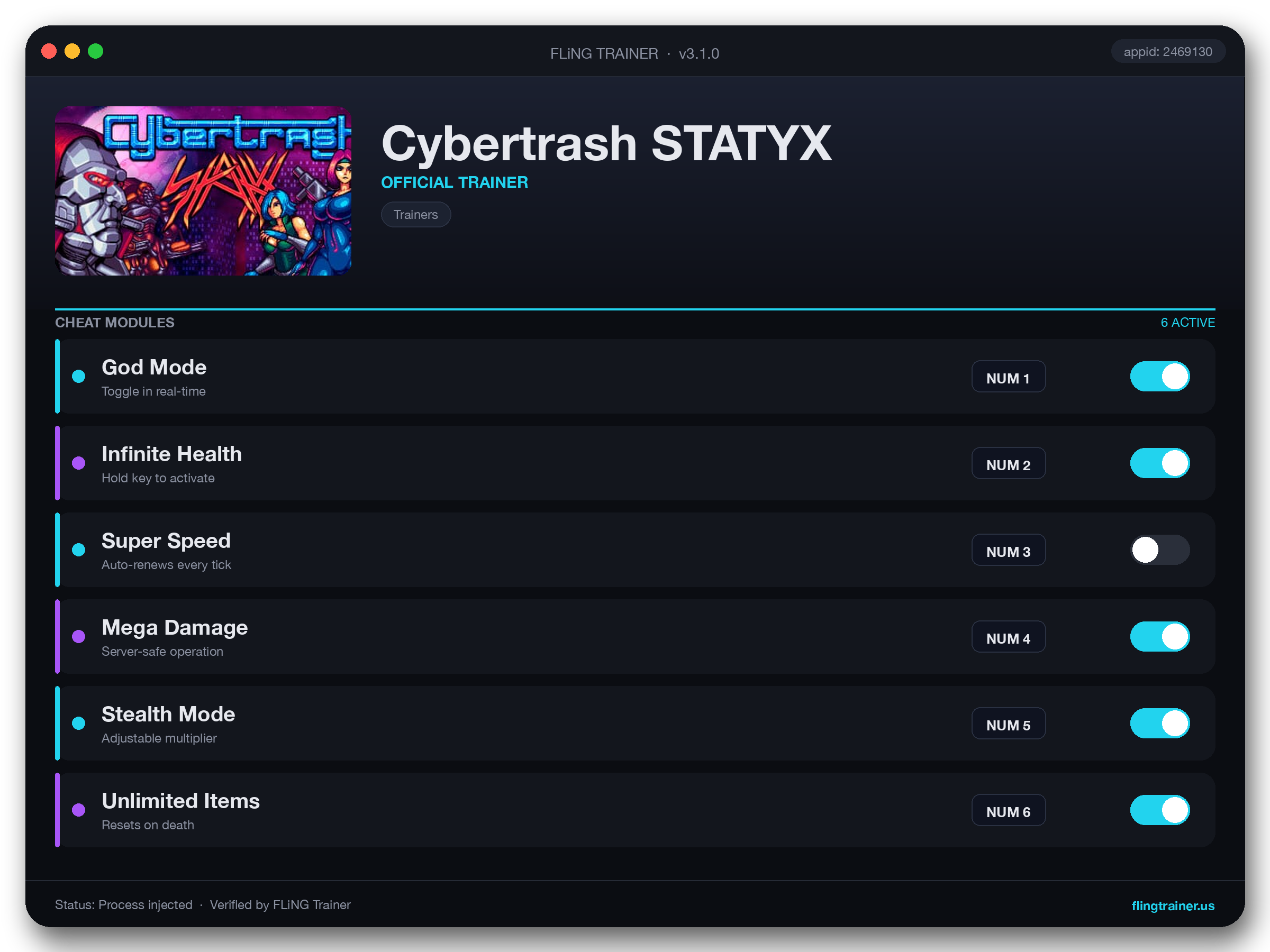 Cybertrash STATYX Trainer interface
