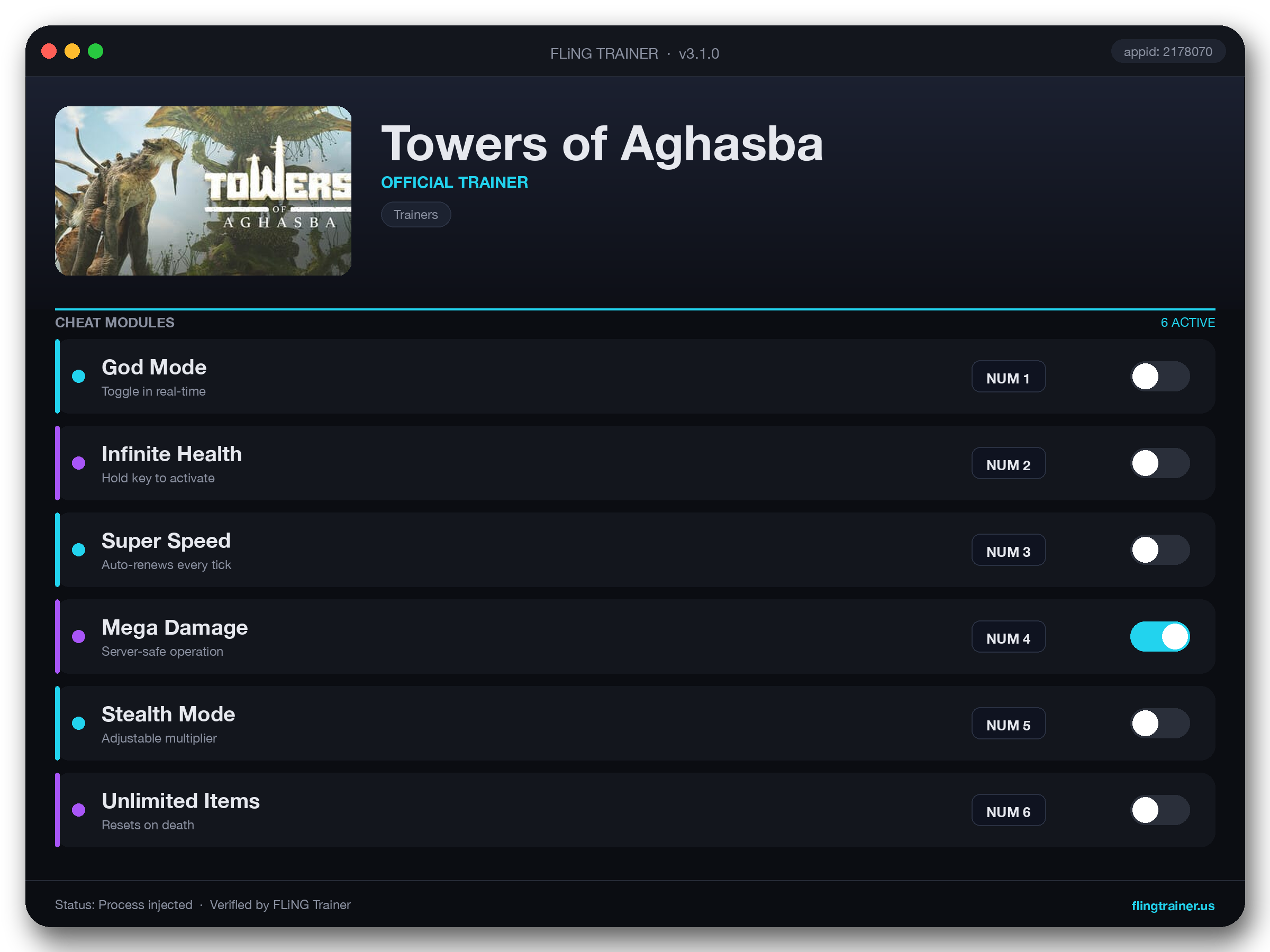 Towers of Aghasba Trainer interface
