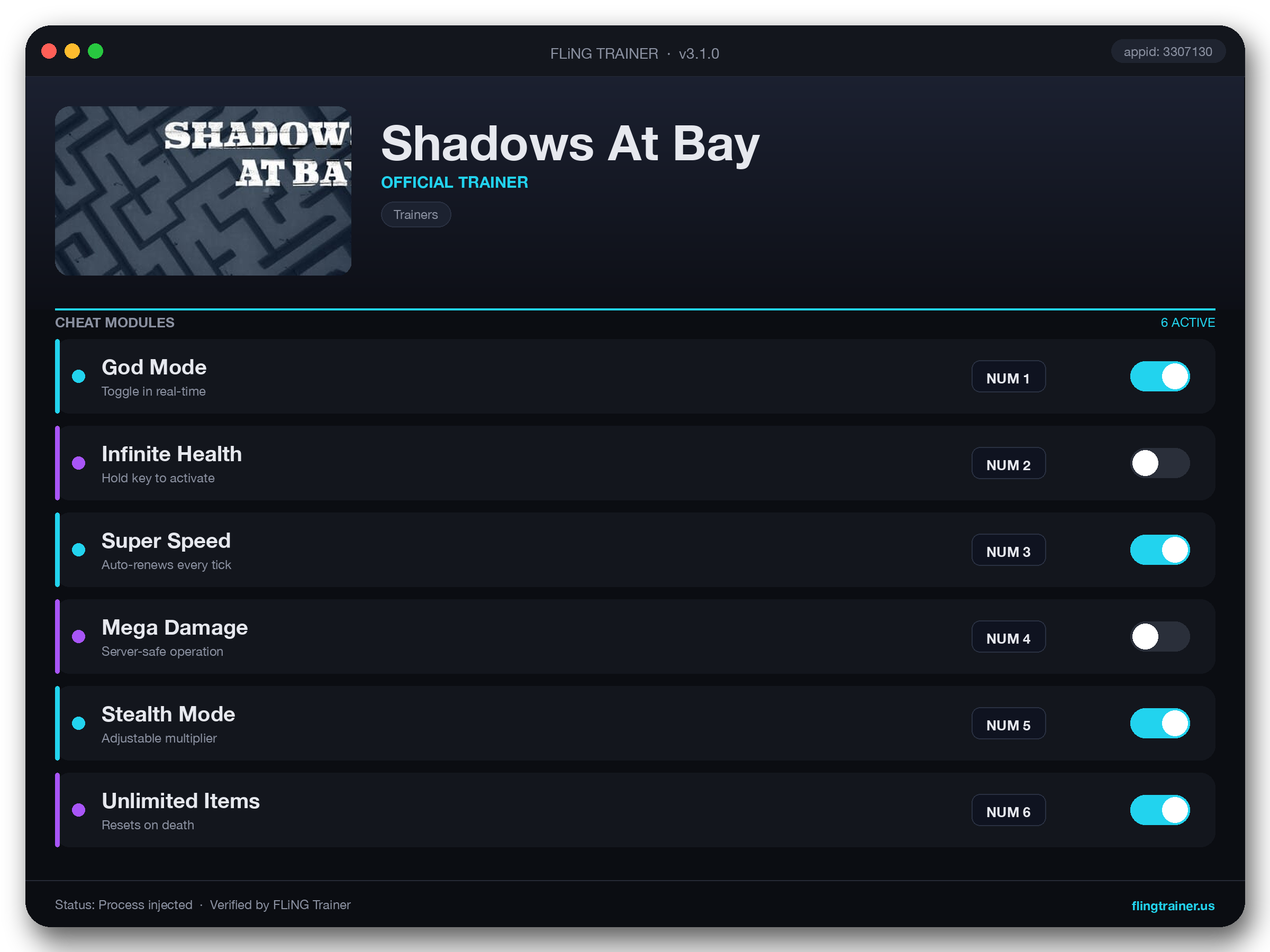 Shadows At Bay Trainer interface