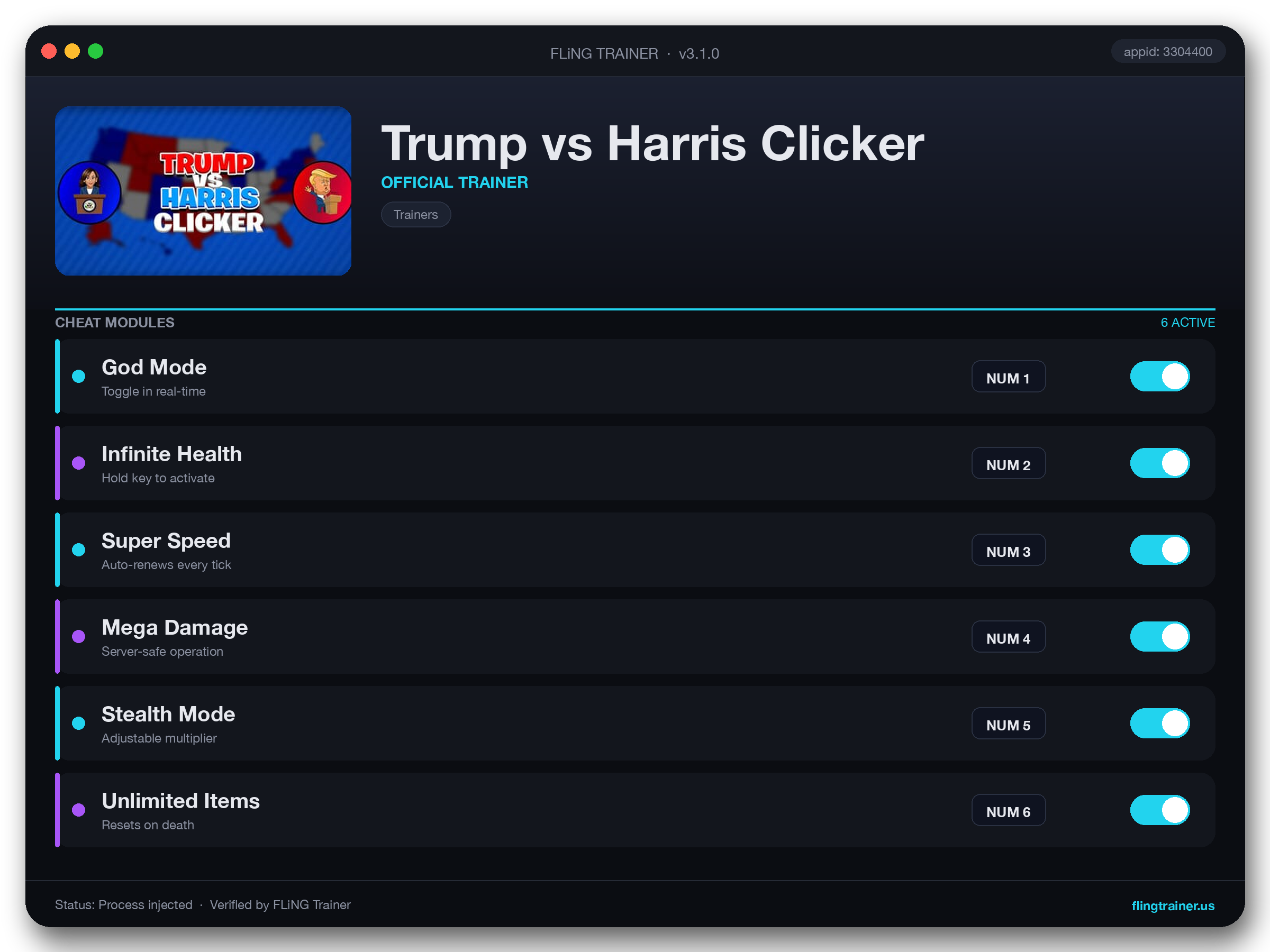 Trump vs Harris Clicker Trainer interface
