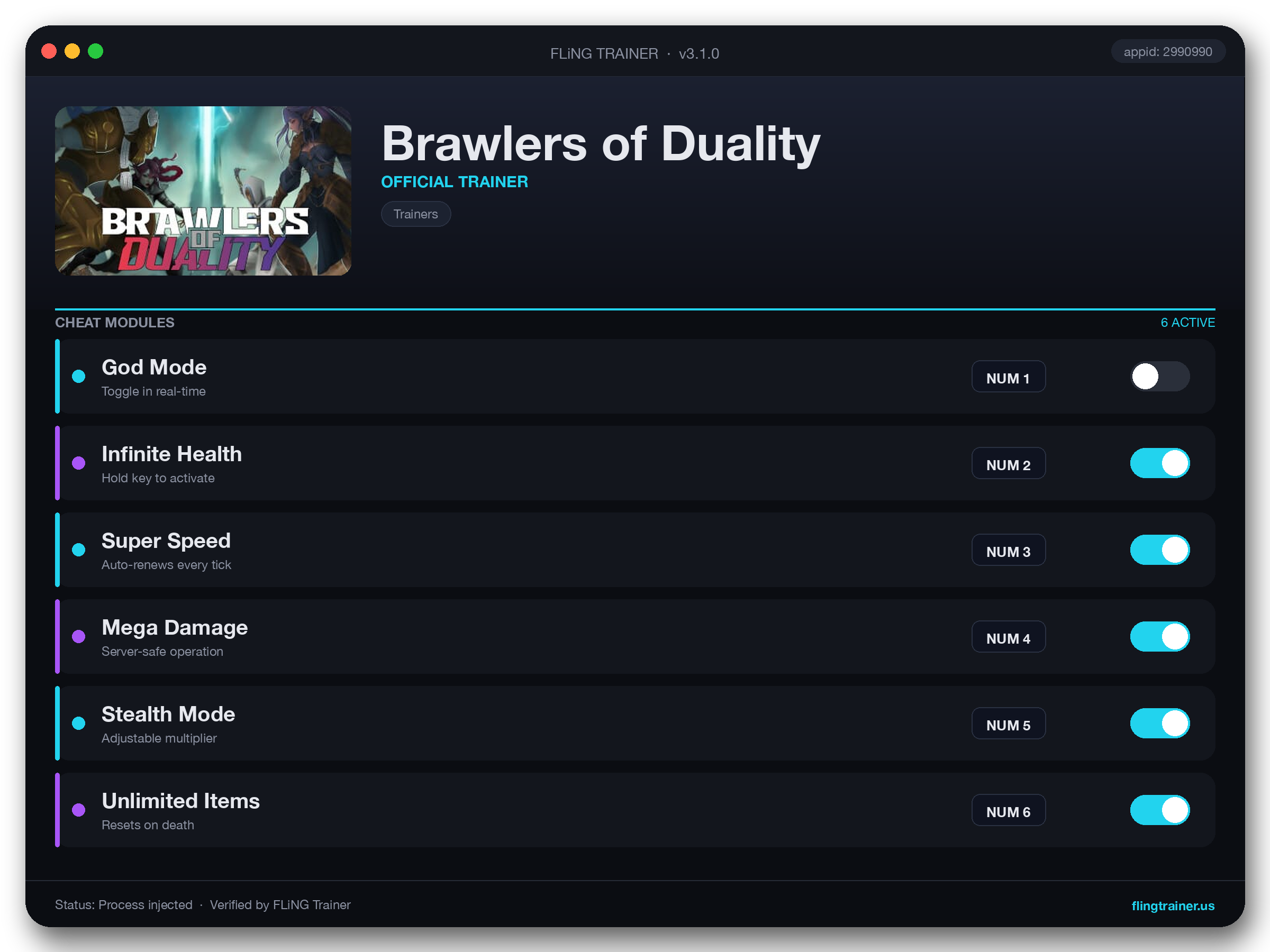 Brawlers of Duality Trainer interface