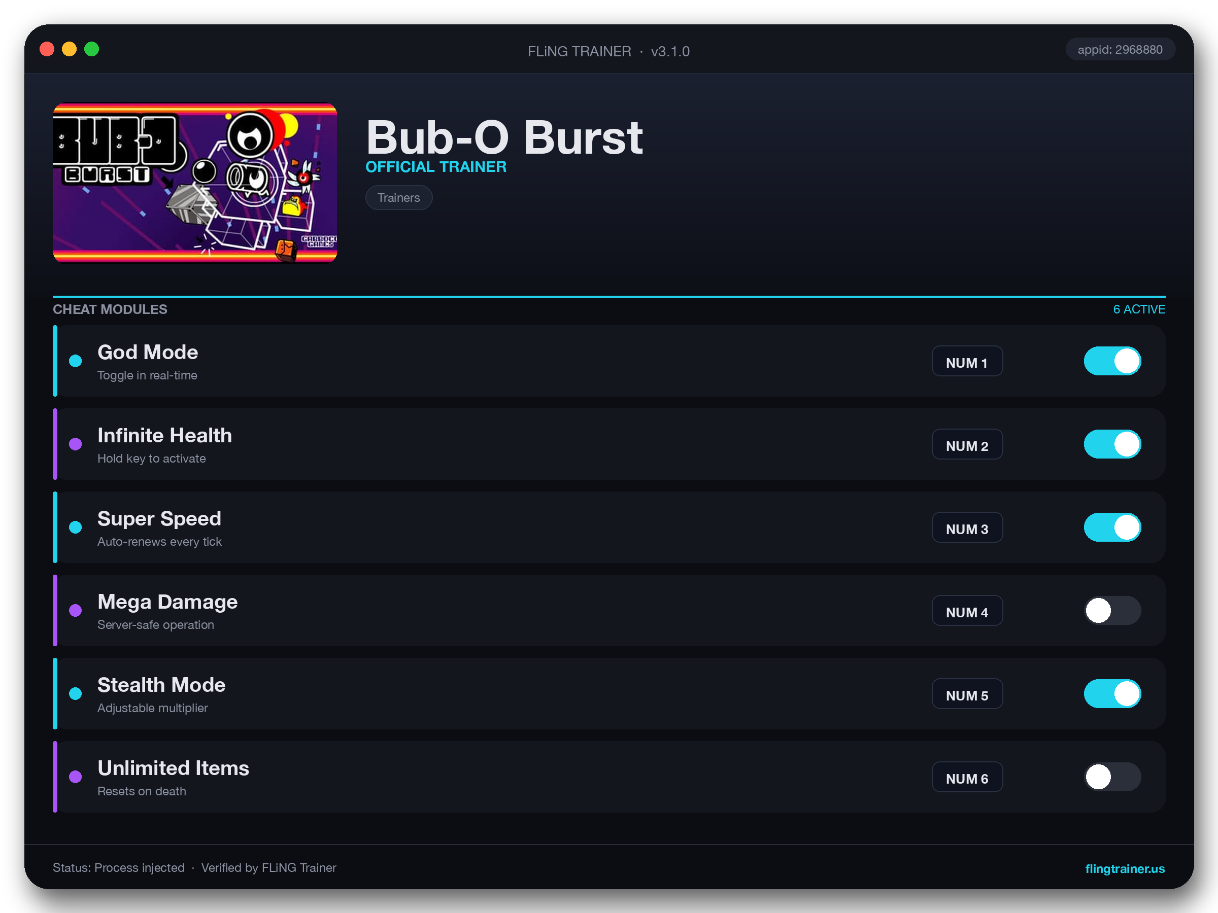 Bub-O Burst Trainer interface