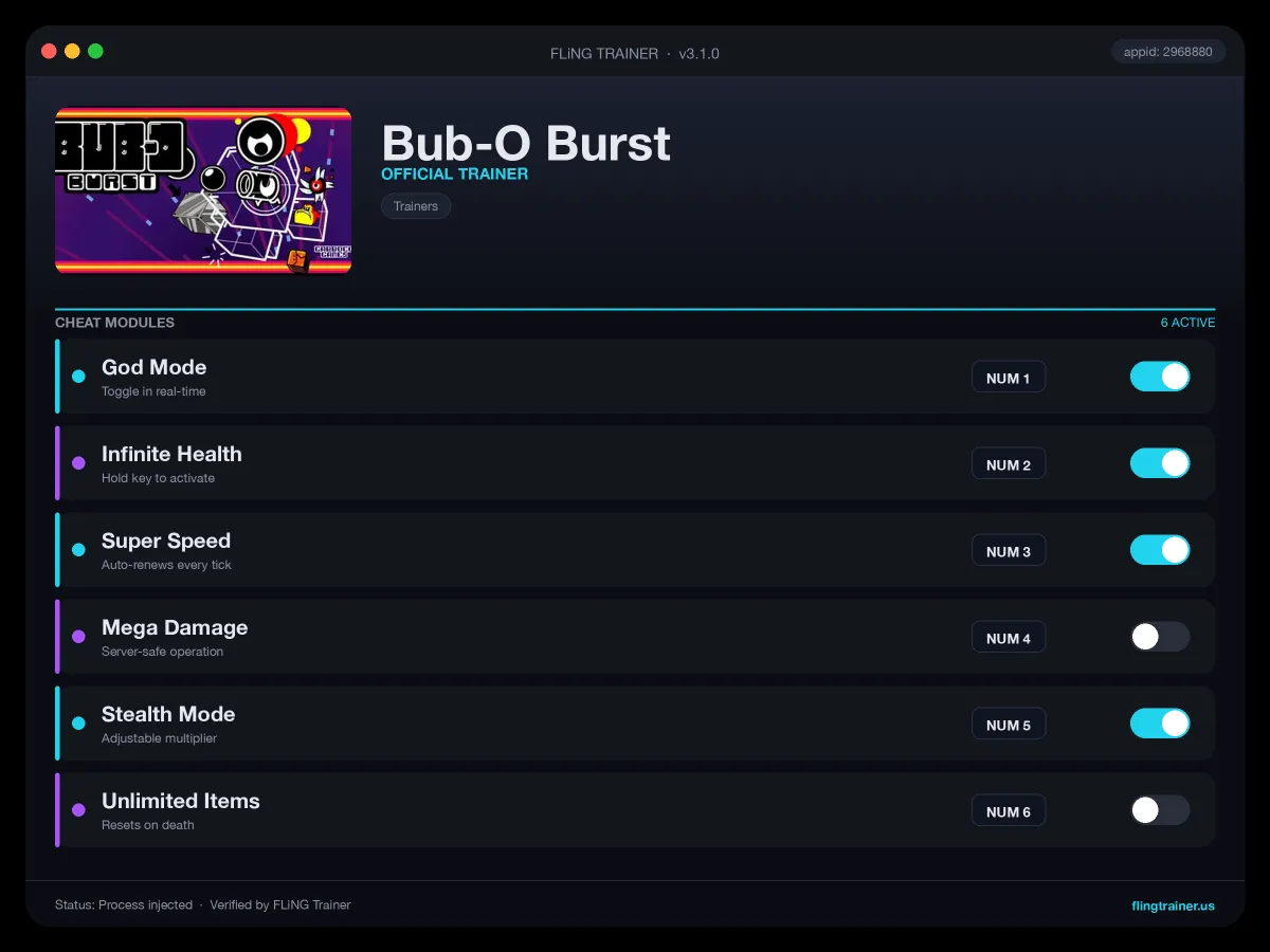 Bub-O Burst Trainer interface