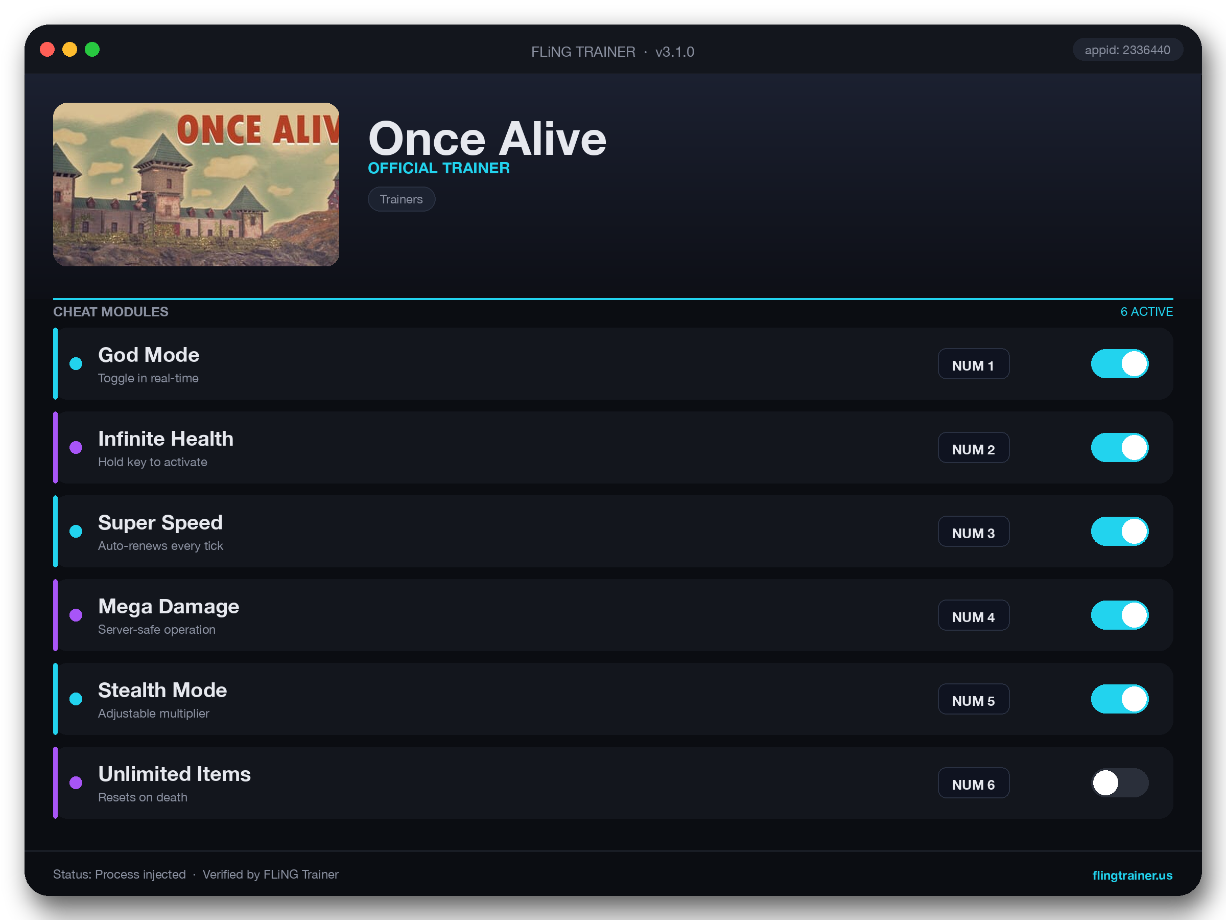 Once Alive Trainer interface