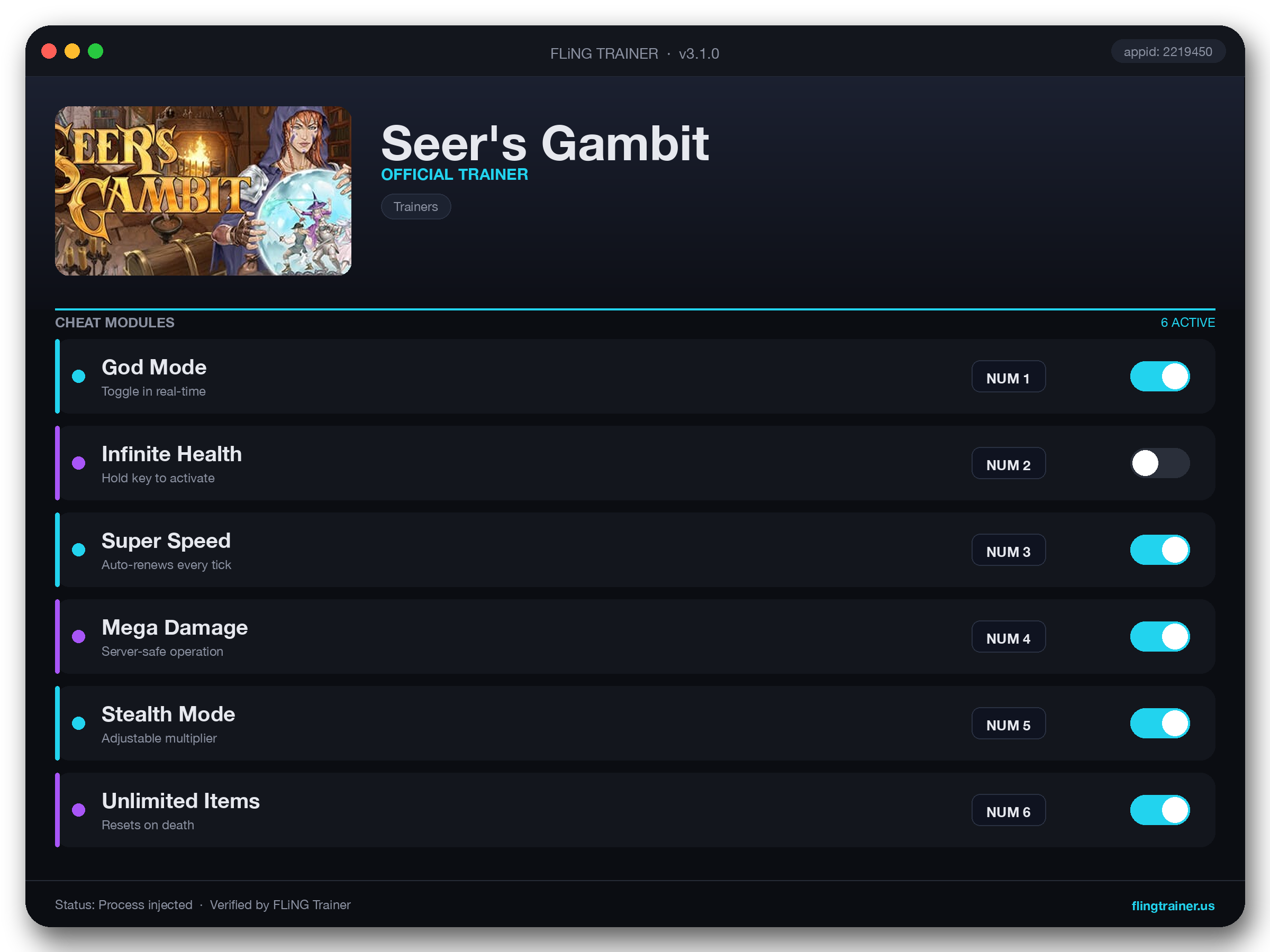 Seer's Gambit Trainer interface