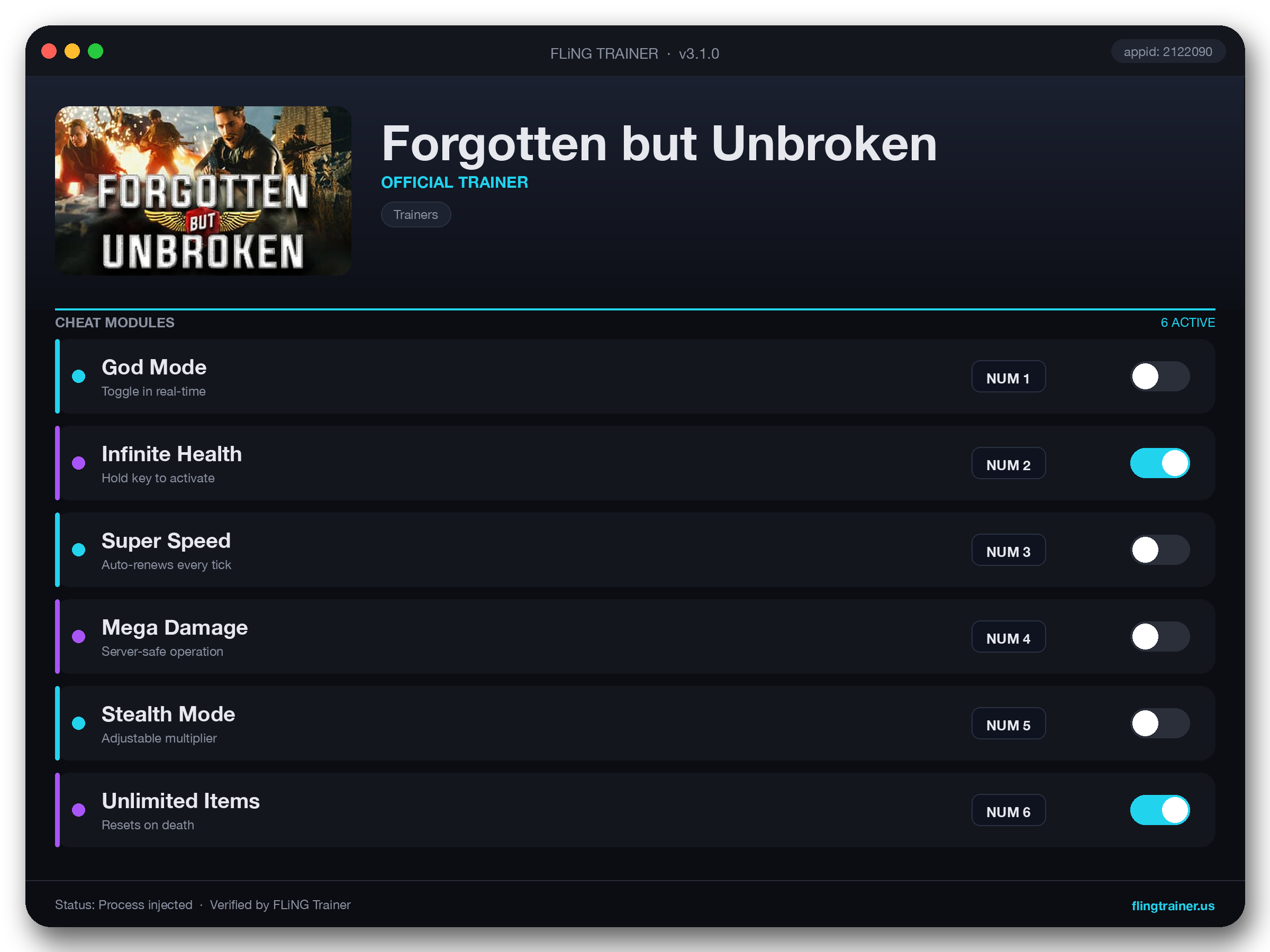Forgotten but Unbroken Trainer interface