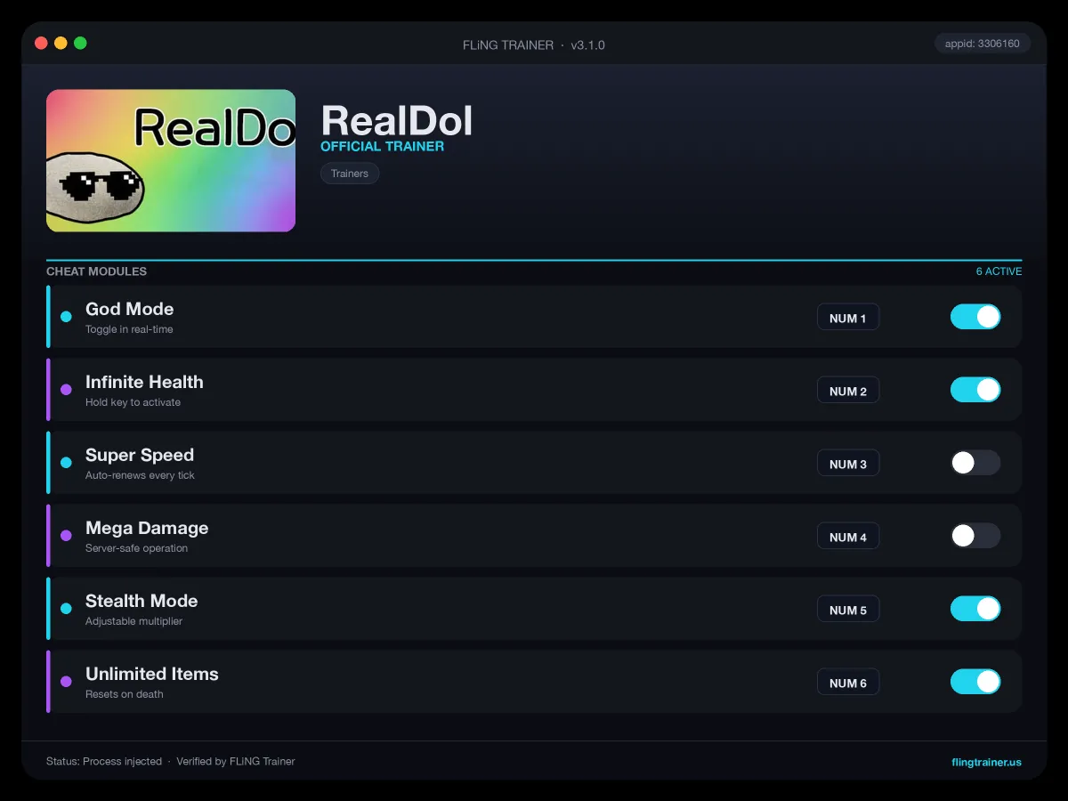RealDol Trainer interface