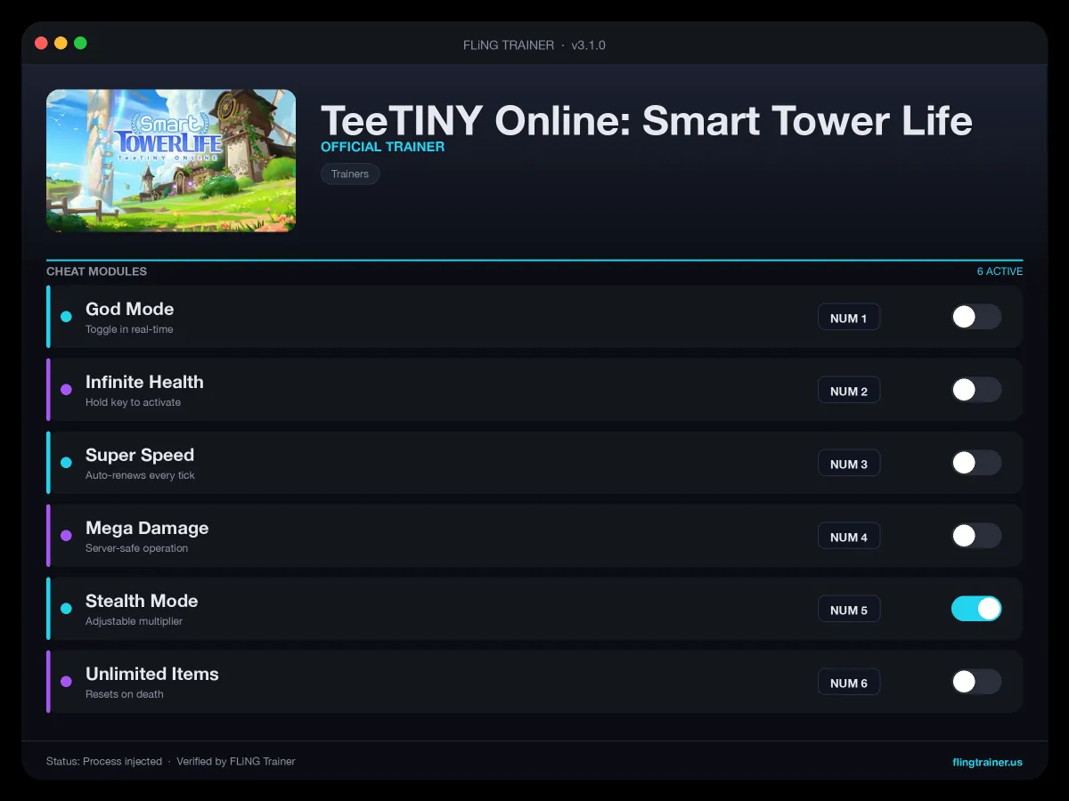 TeeTINY Online: Smart Tower Life Trainer interface