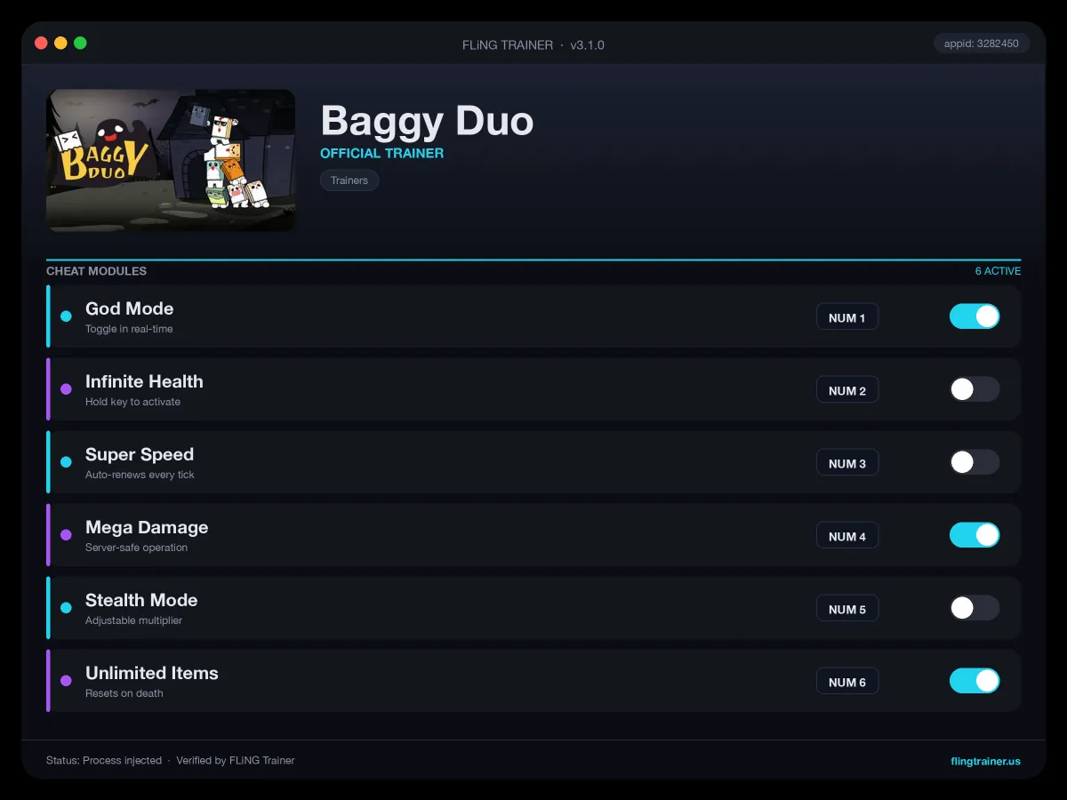 Baggy Duo Trainer interface