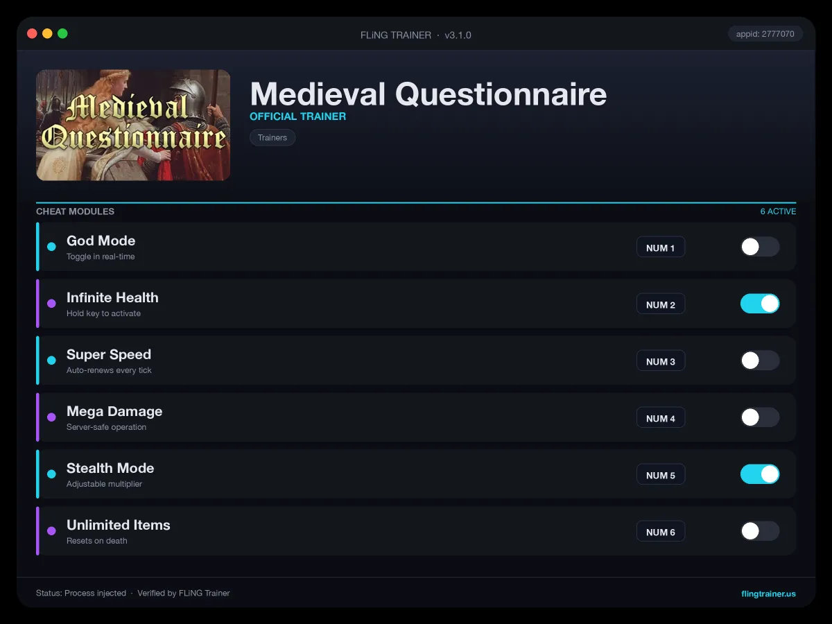 Medieval Questionnaire Trainer interface