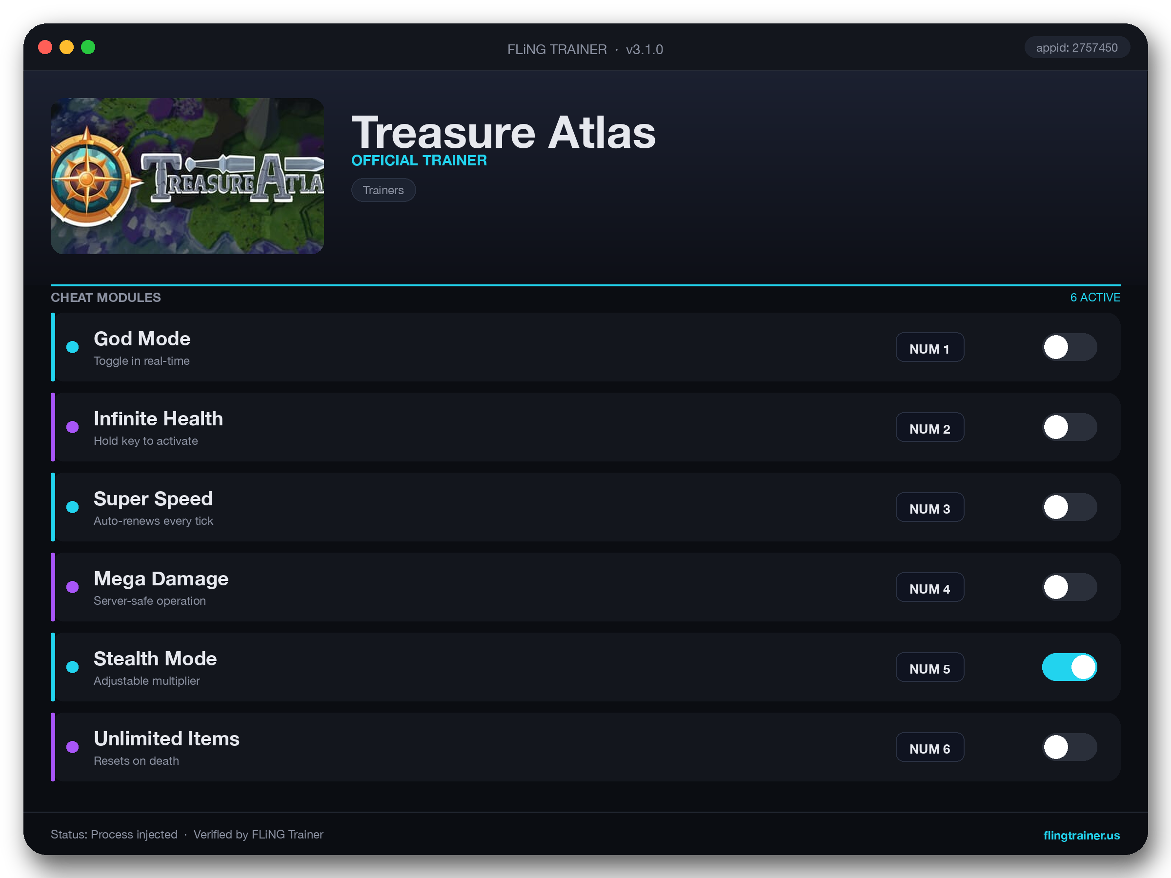 Treasure Atlas Trainer interface