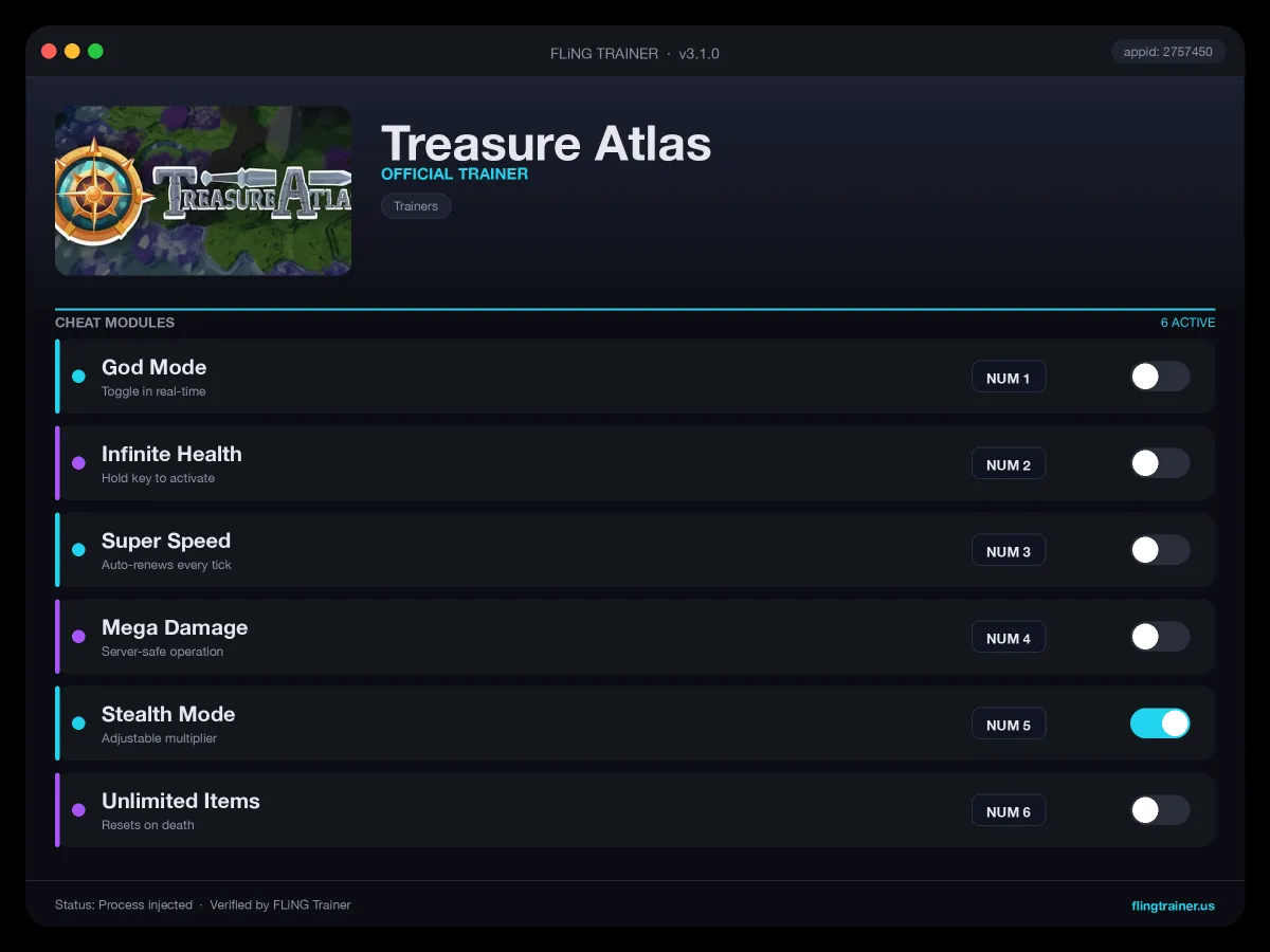 Treasure Atlas Trainer interface