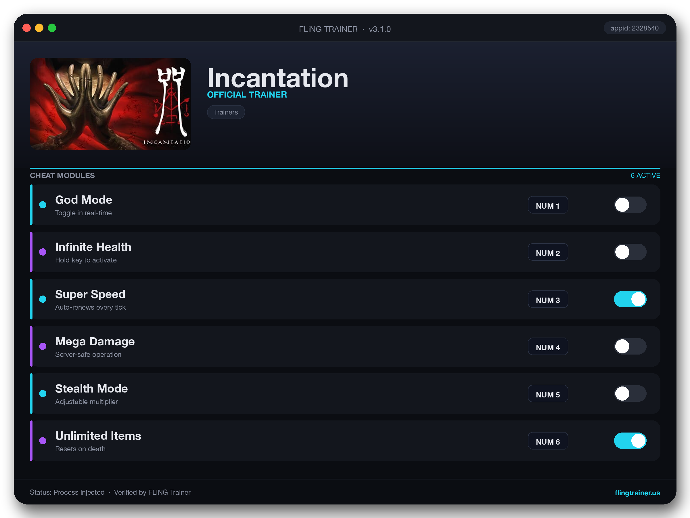 Incantation Trainer interface