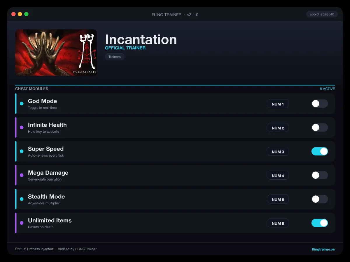 Incantation Trainer interface