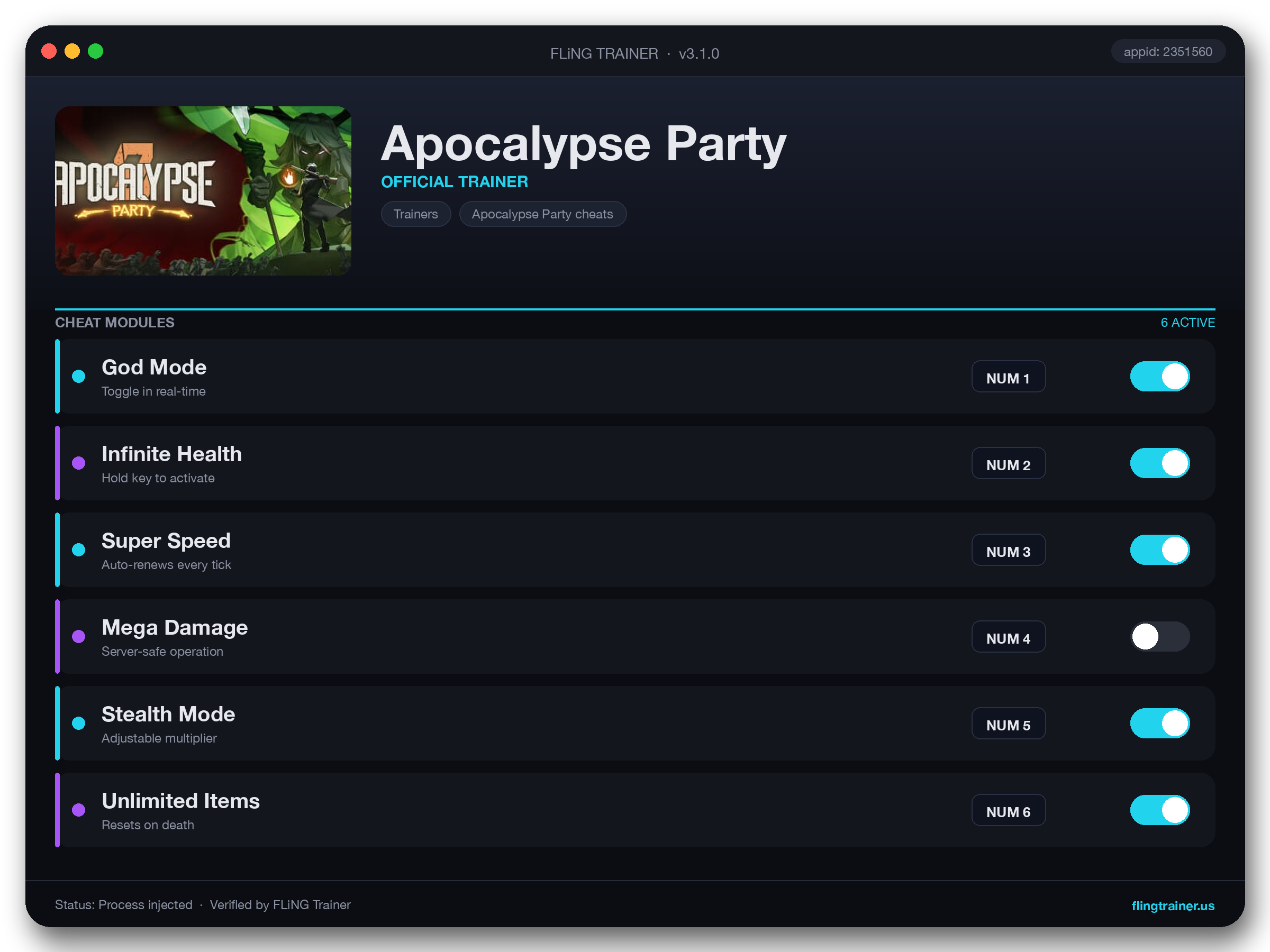 Apocalypse Party Trainer interface