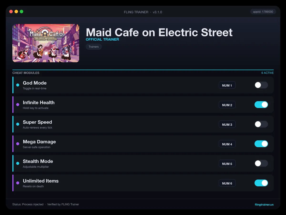 Maid Cafe on Electric Street Trainer interface