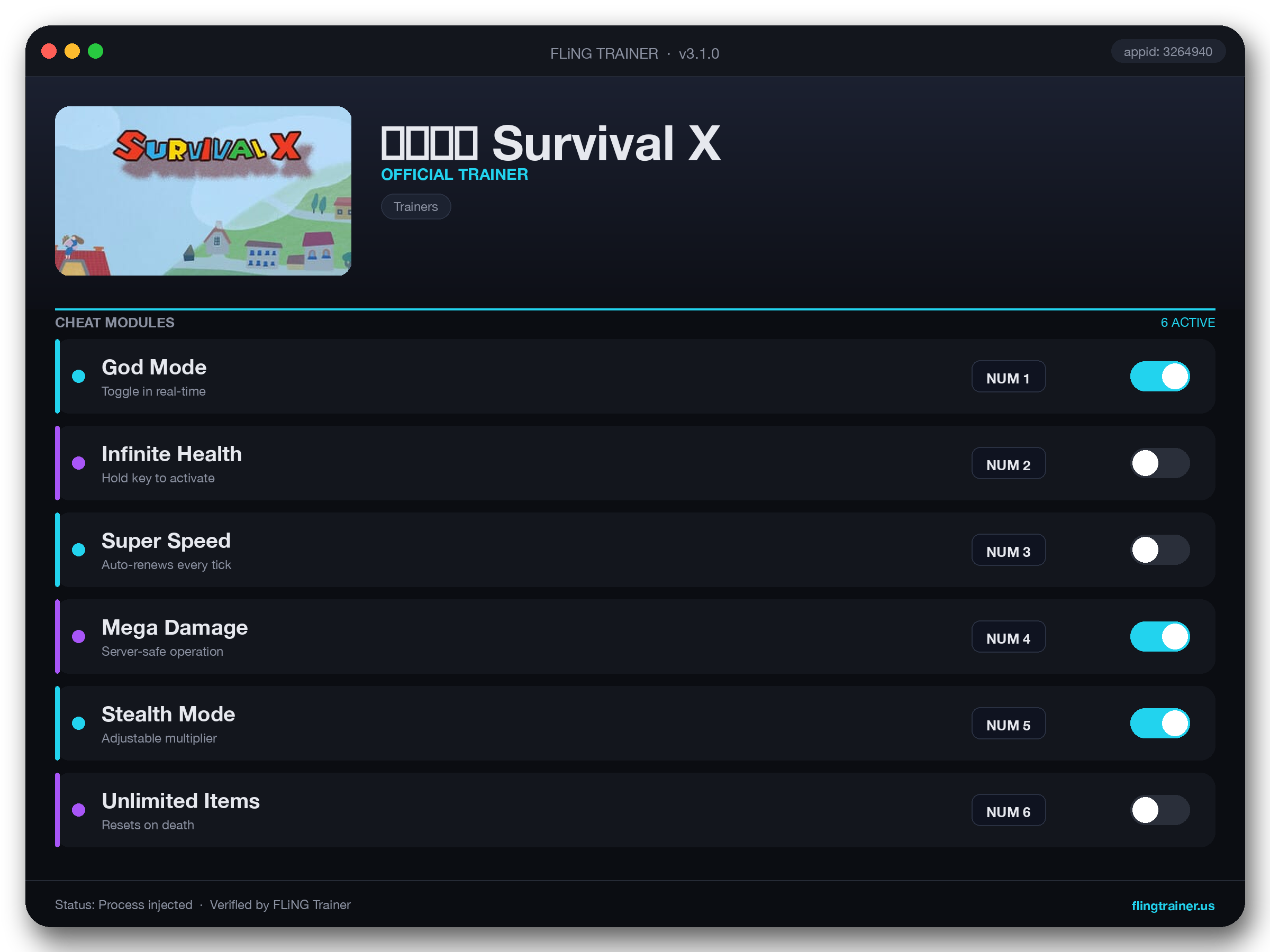 极限求生 Survival X Trainer interface