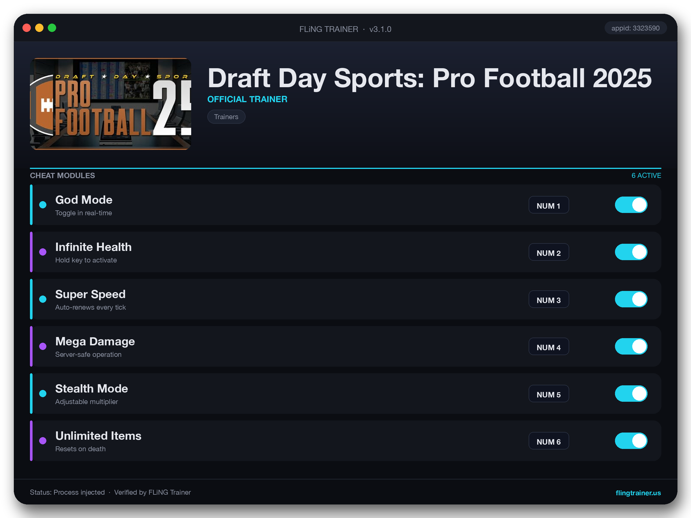 Draft Day Sports: Pro Football 2025 Trainer interface