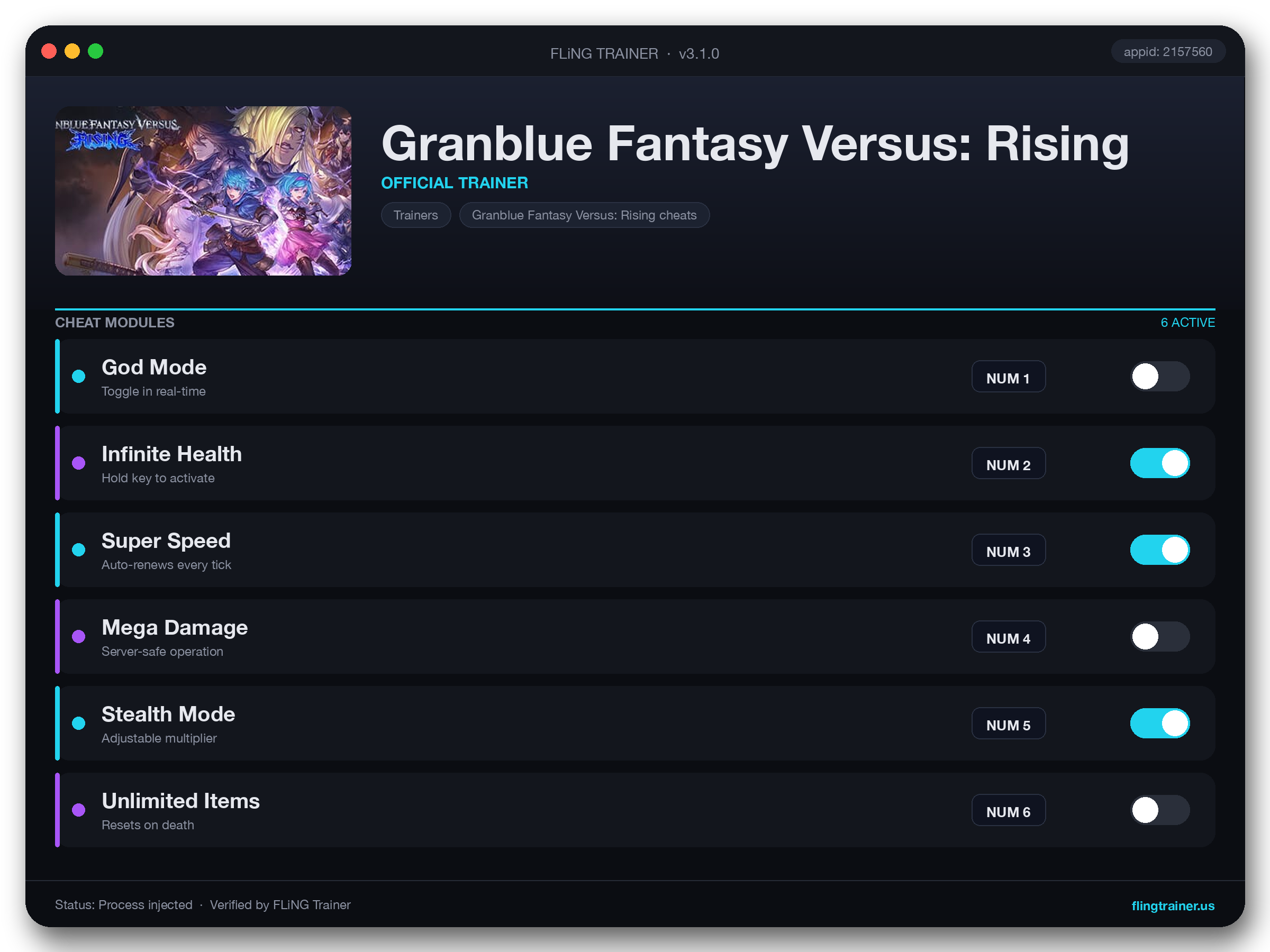 Granblue Fantasy Versus: Rising Trainer interface