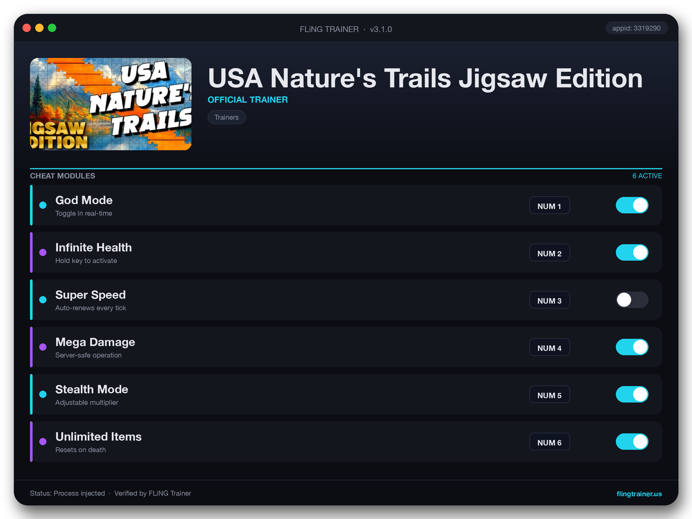 USA Nature's Trails Jigsaw Edition Trainer interface