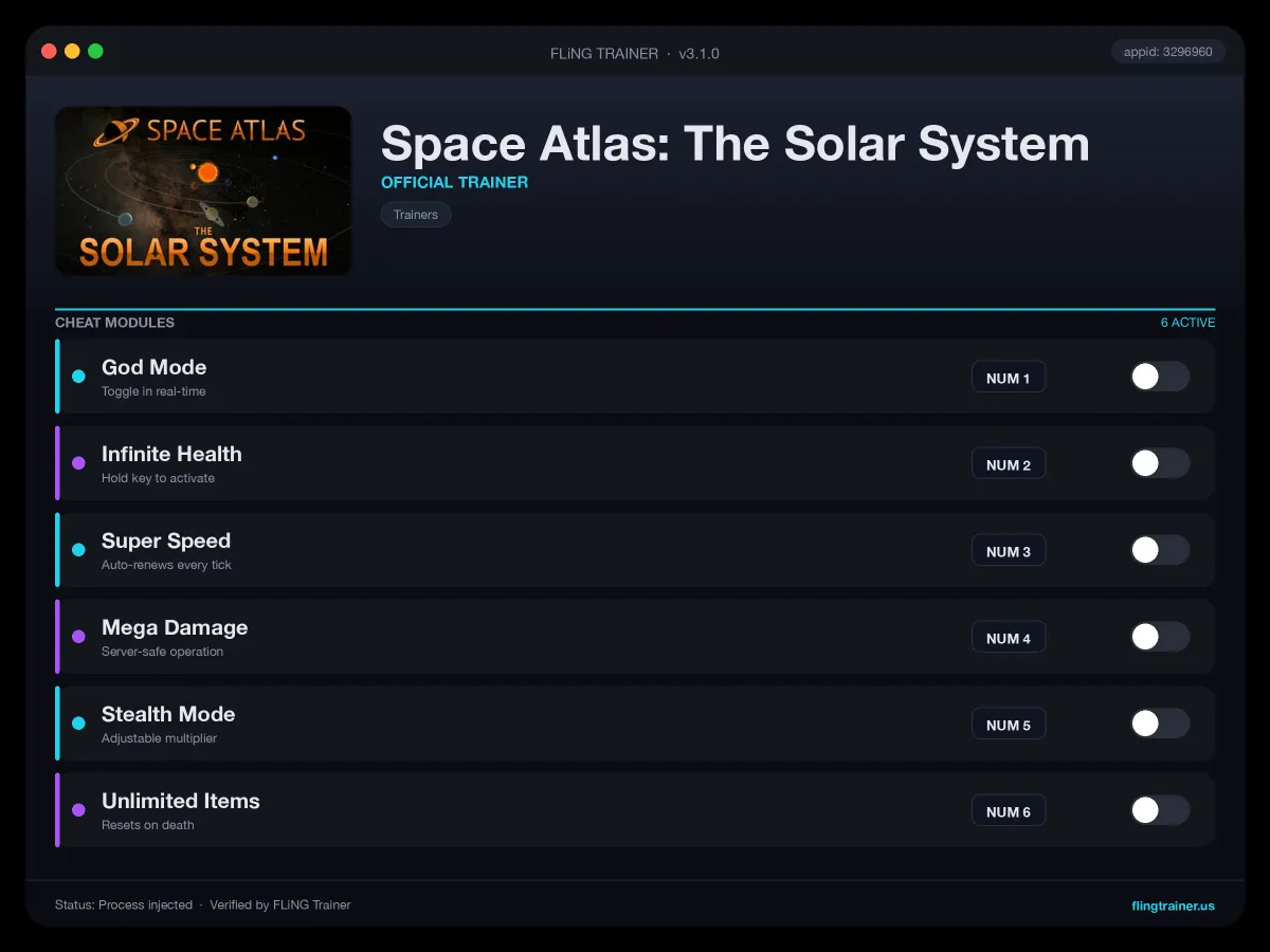 Space Atlas: The Solar System Trainer interface