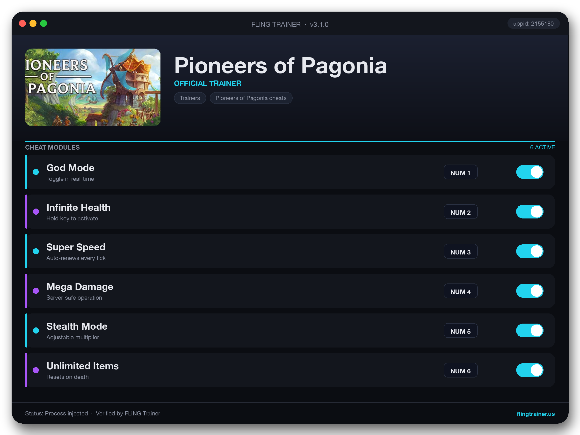 Pioneers of Pagonia Trainer interface