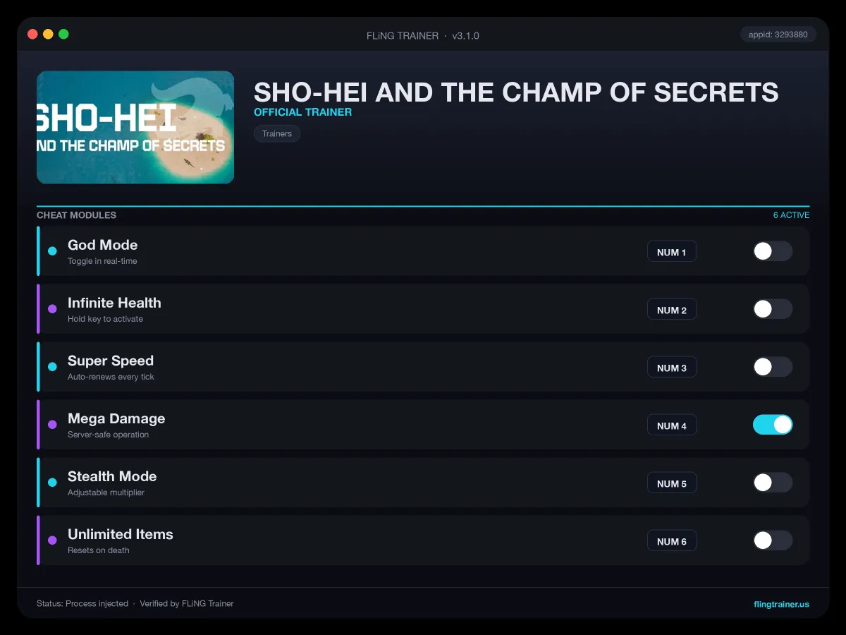SHO-HEI AND THE CHAMP OF SECRETS Trainer interface