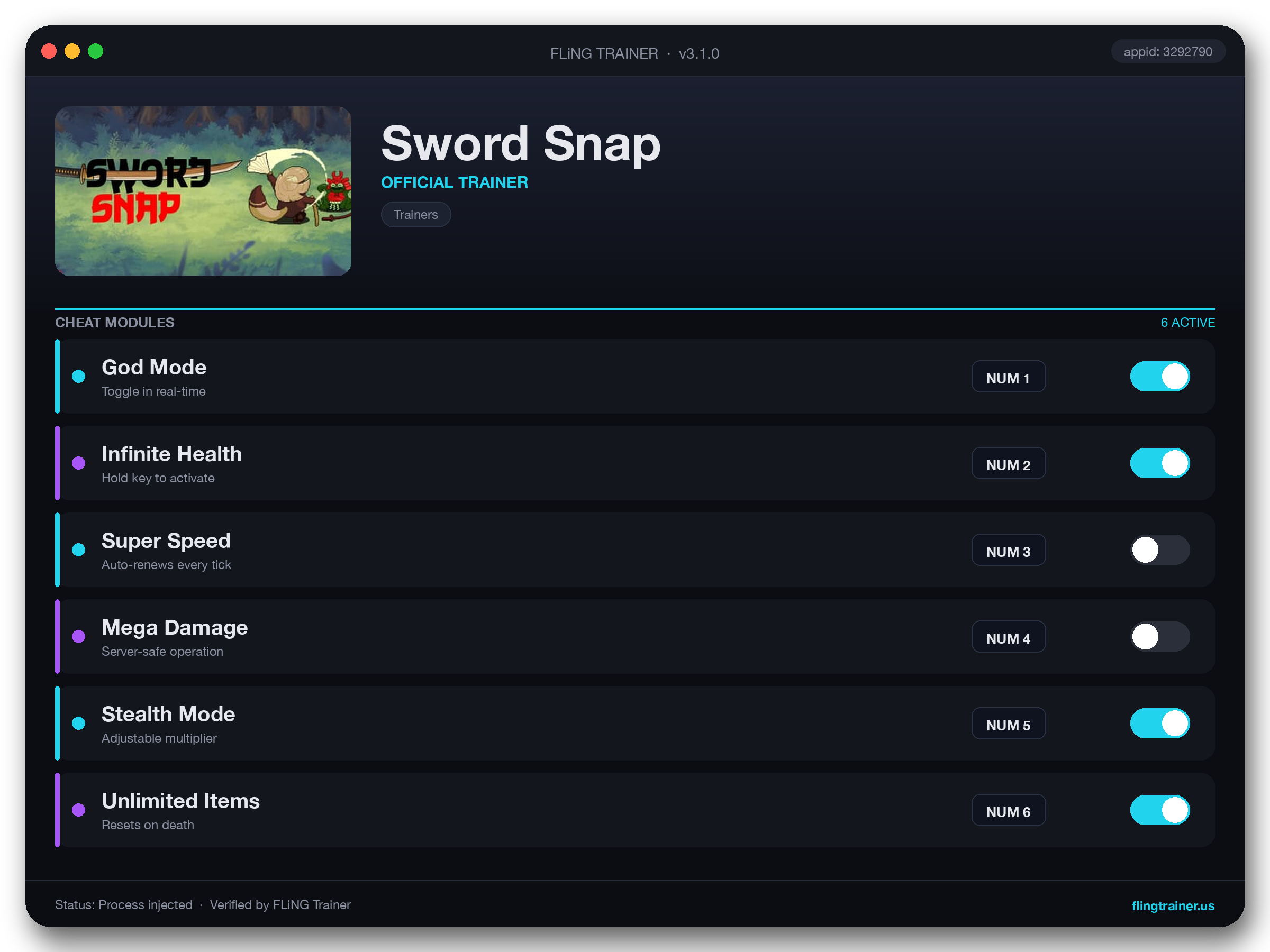 Sword Snap Trainer interface