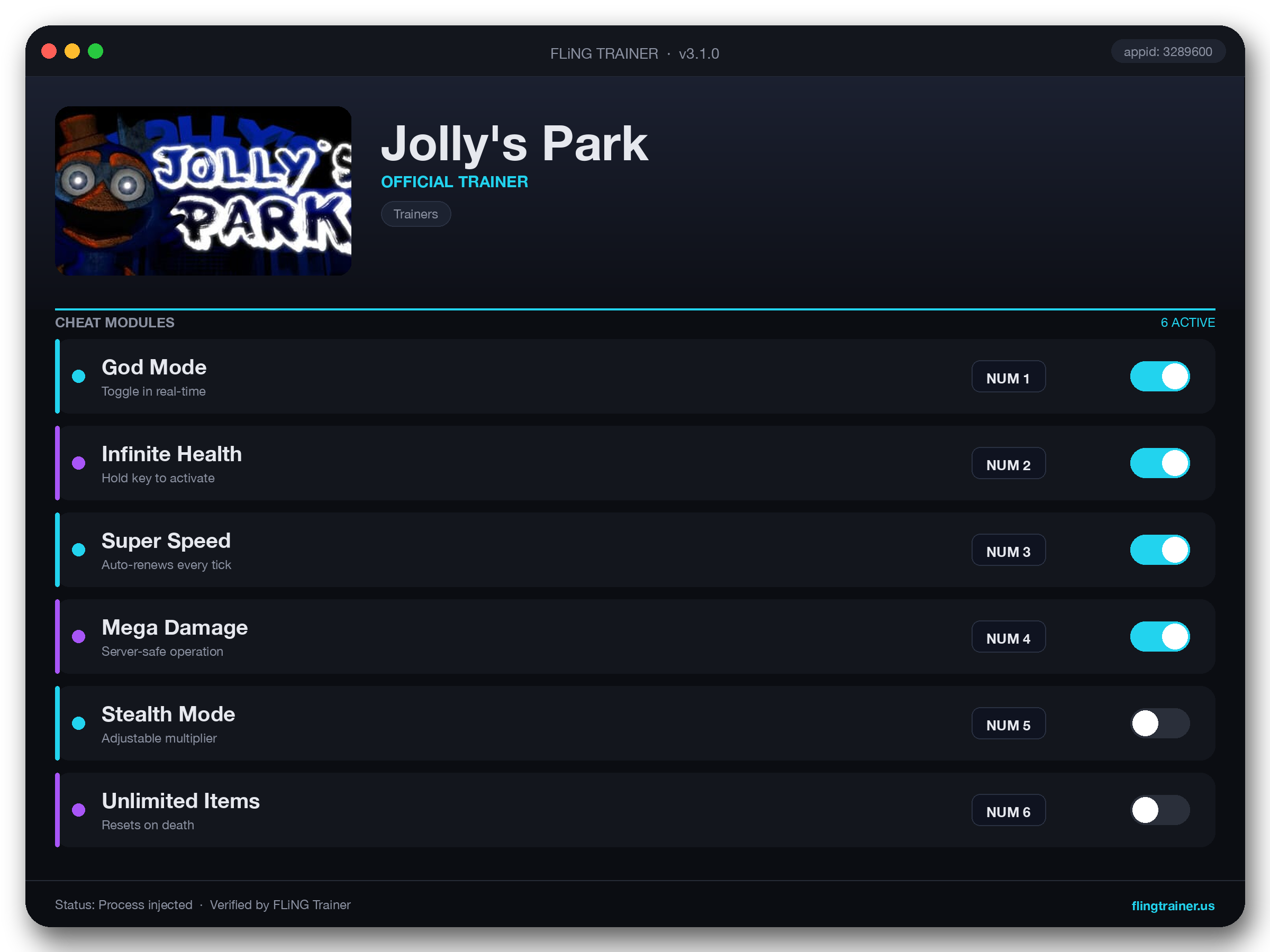 Jolly's Park Trainer interface