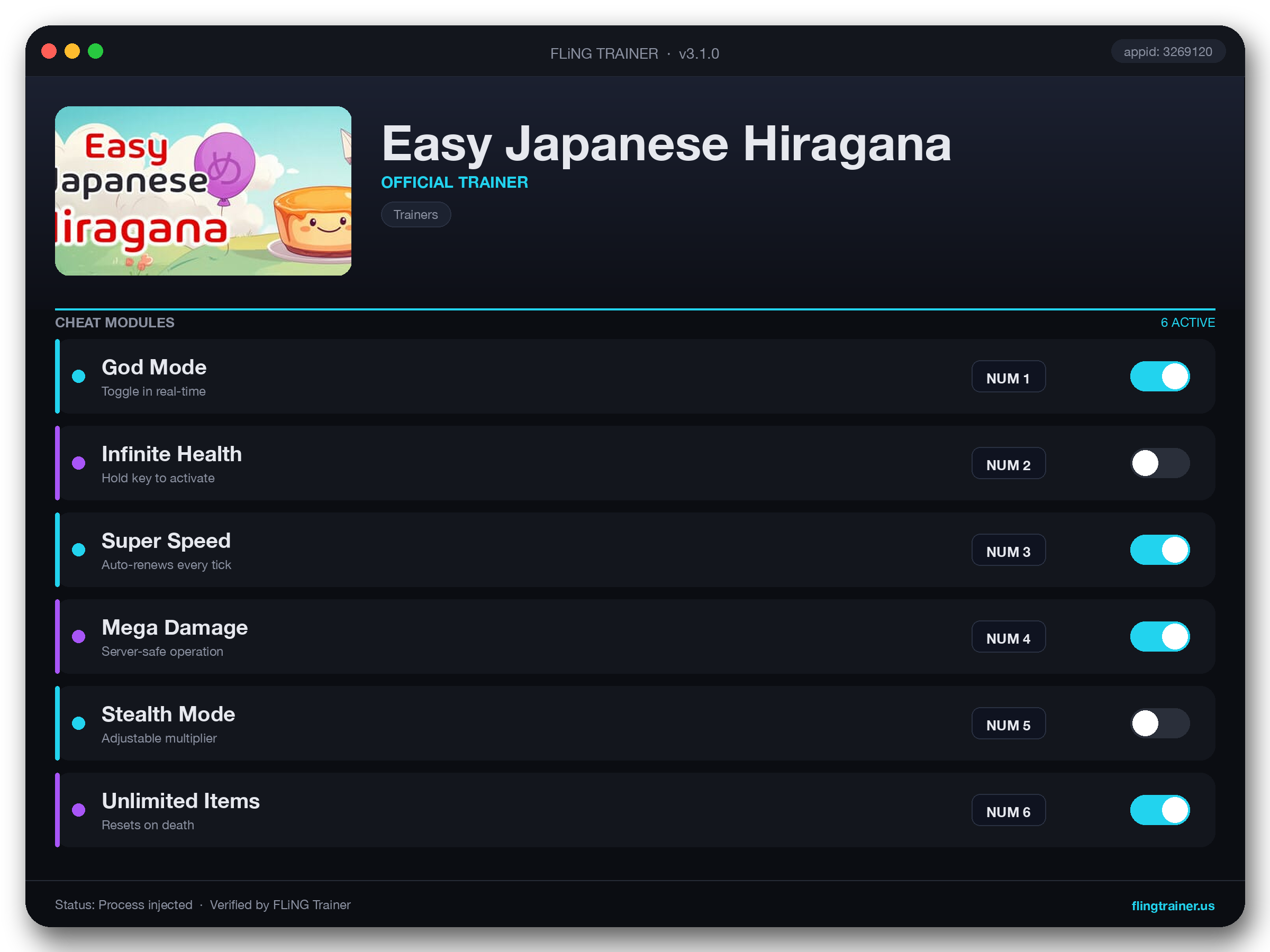 Easy Japanese Hiragana Trainer interface