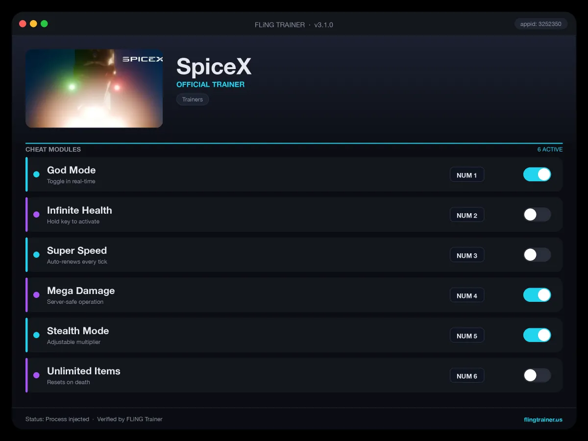 SpiceX Trainer interface