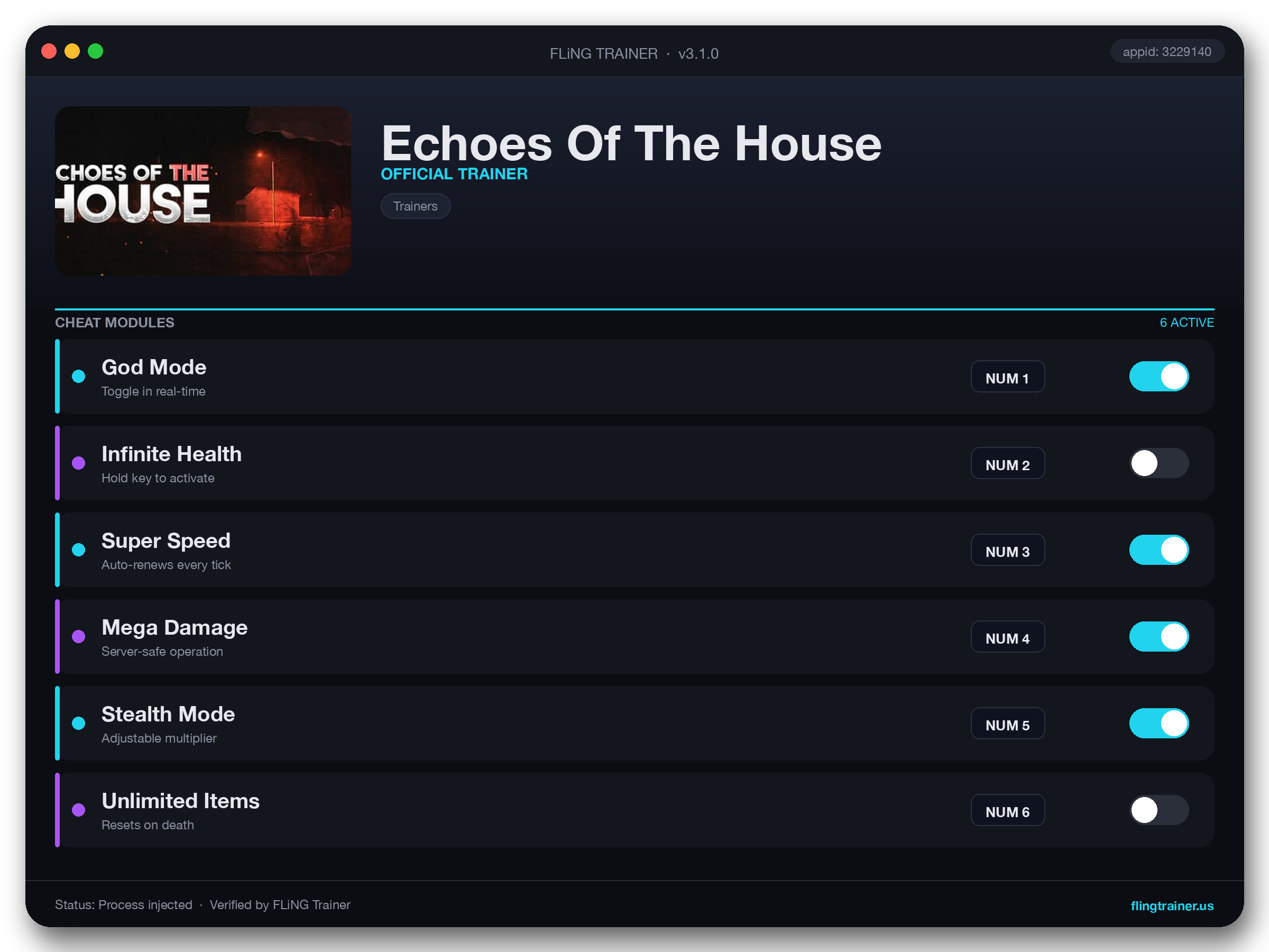 Echoes Of The House Trainer interface