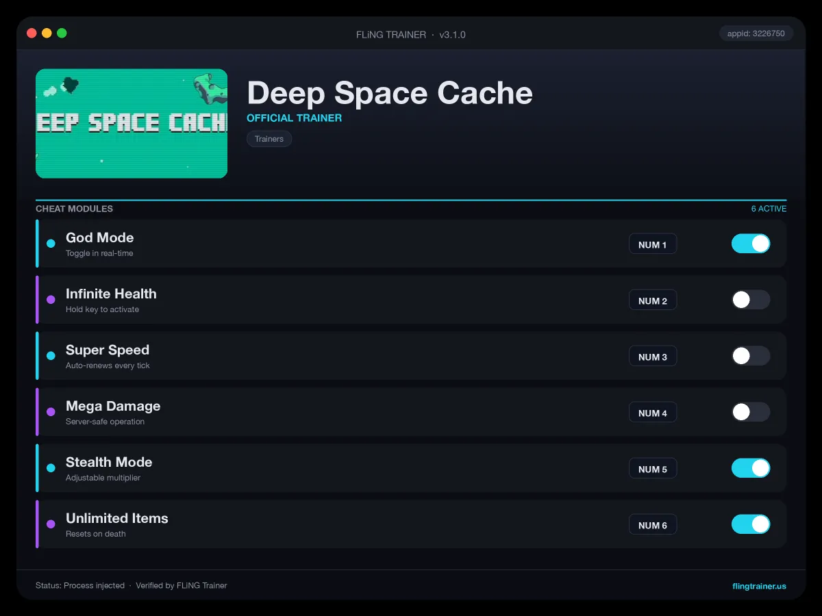 Deep Space Cache Trainer interface