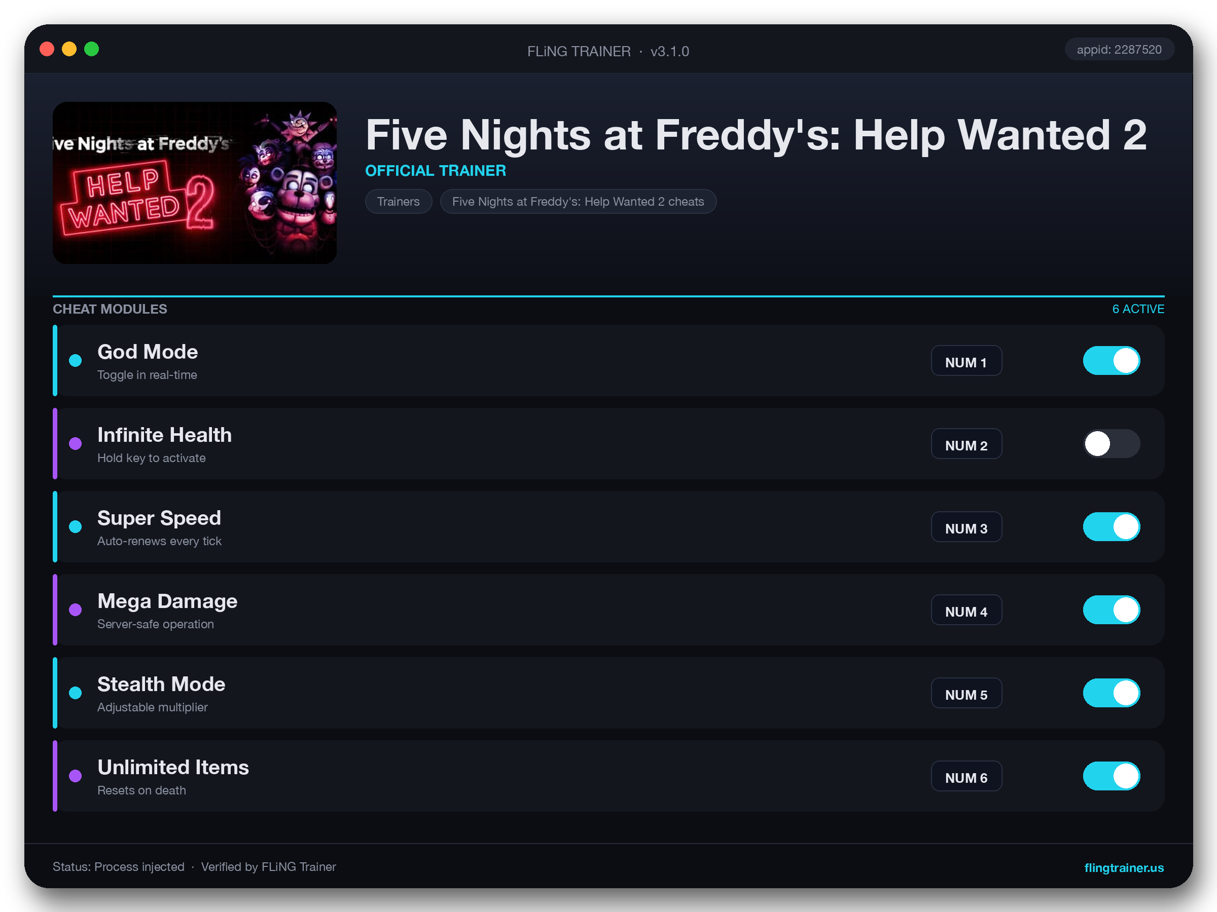 Five Nights at Freddy's: Help Wanted 2 Trainer interface