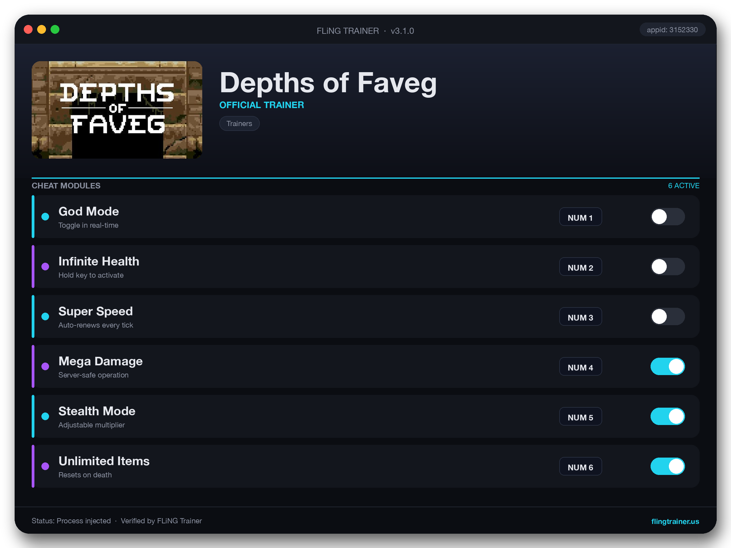 Depths of Faveg Trainer interface