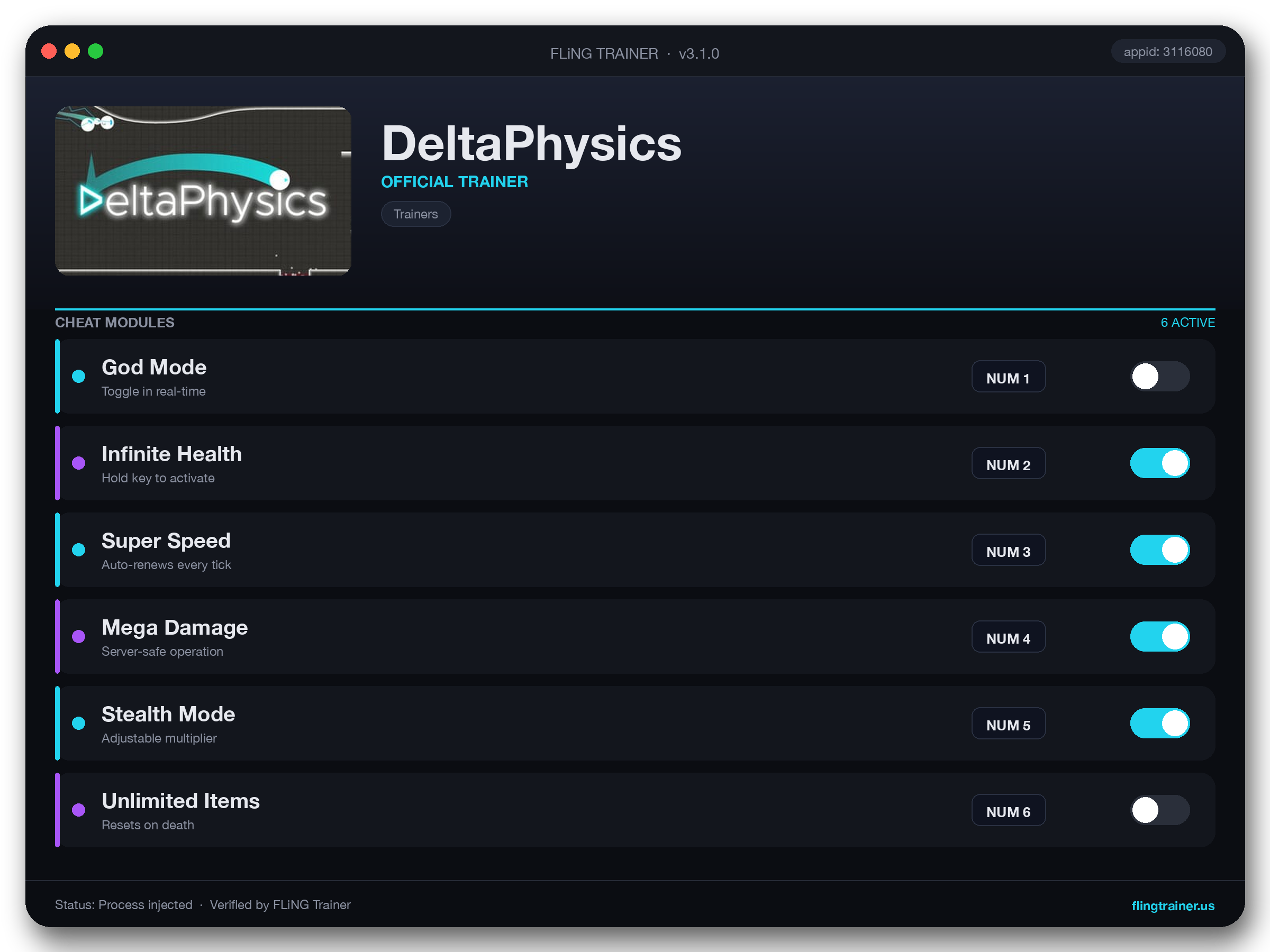 DeltaPhysics Trainer interface
