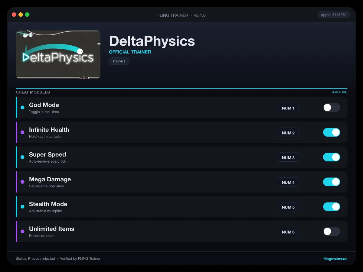 DeltaPhysics Trainer interface