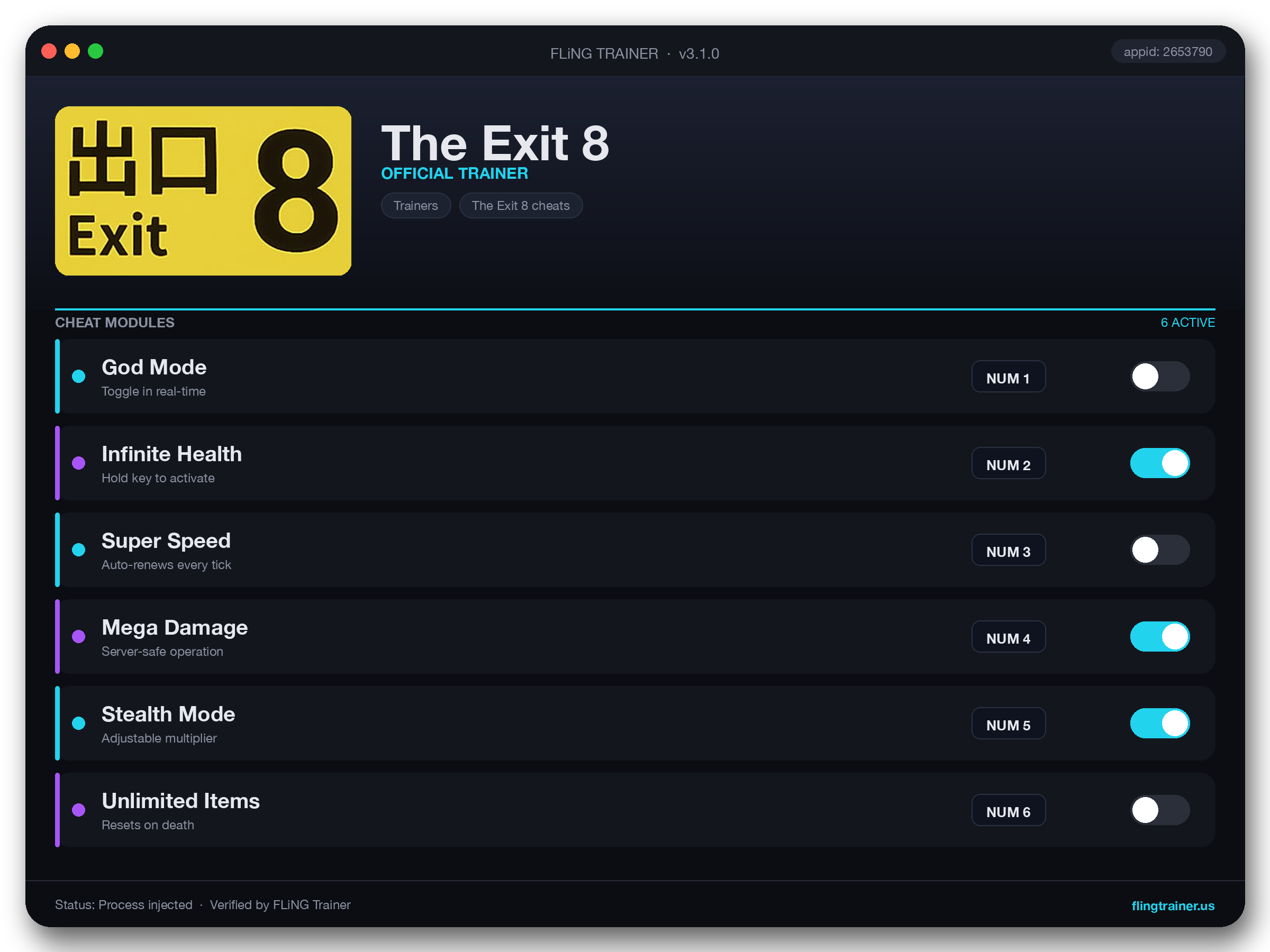 The Exit 8 Trainer interface