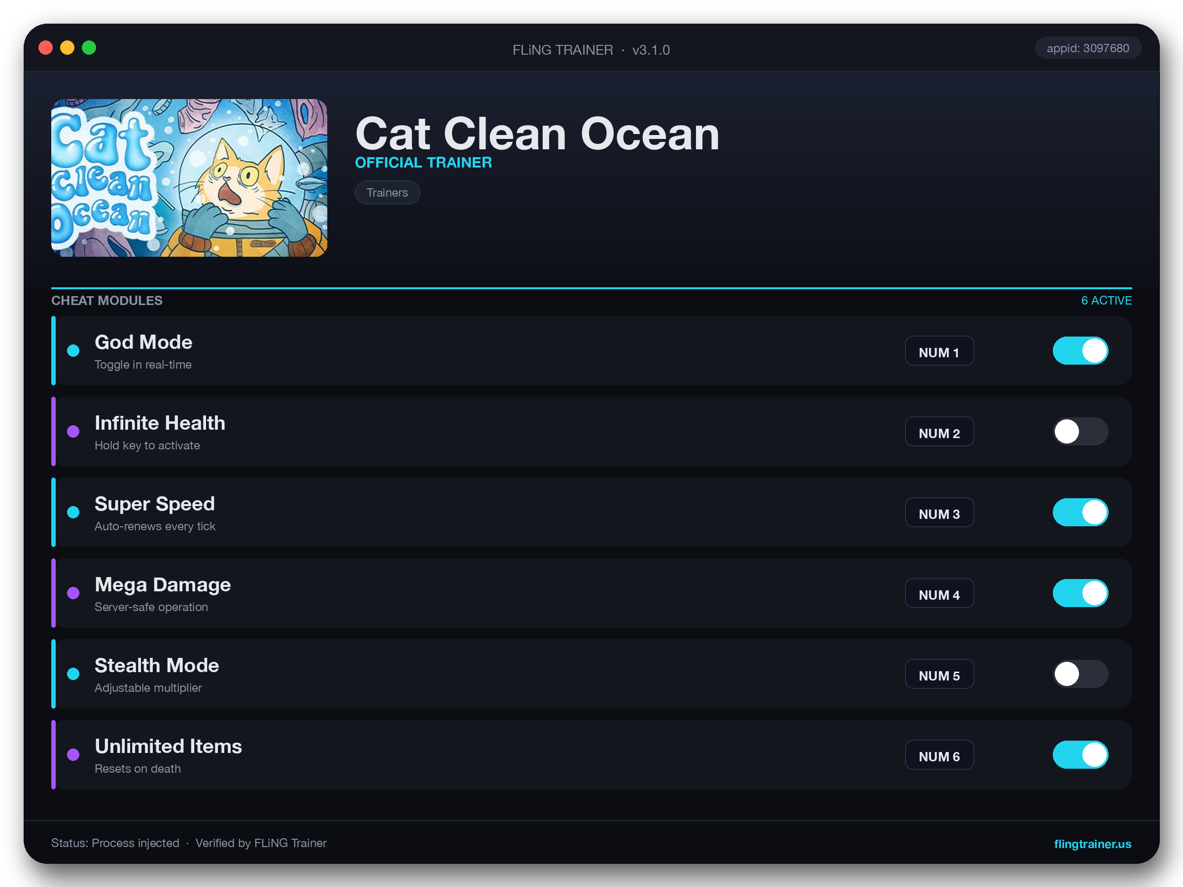 Cat Clean Ocean Trainer interface