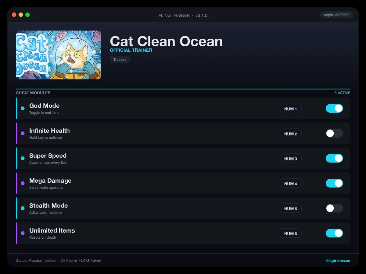 Cat Clean Ocean Trainer interface