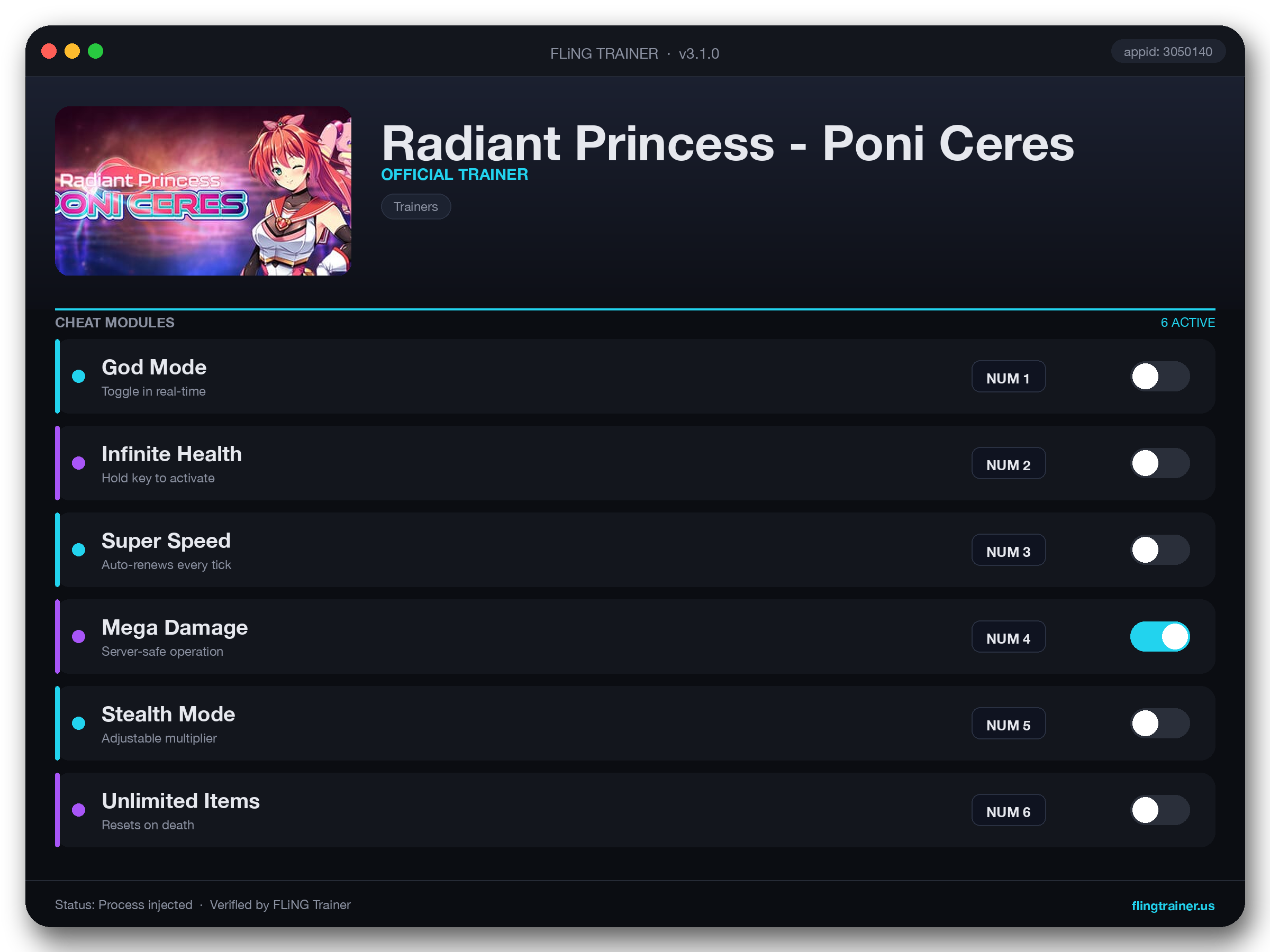 Radiant Princess - Poni Ceres Trainer interface