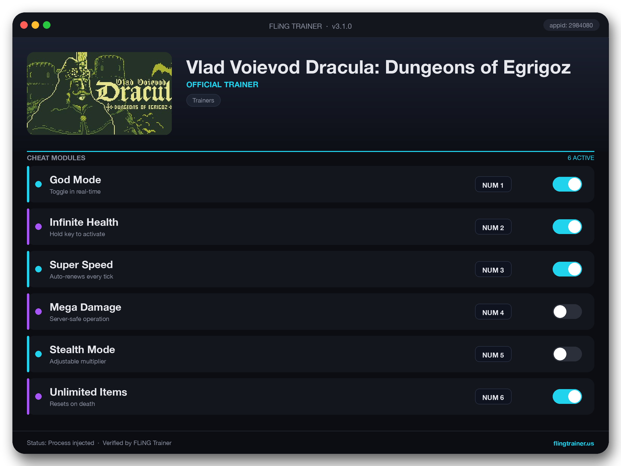 Vlad Voievod Dracula: Dungeons of Egrigoz Trainer interface