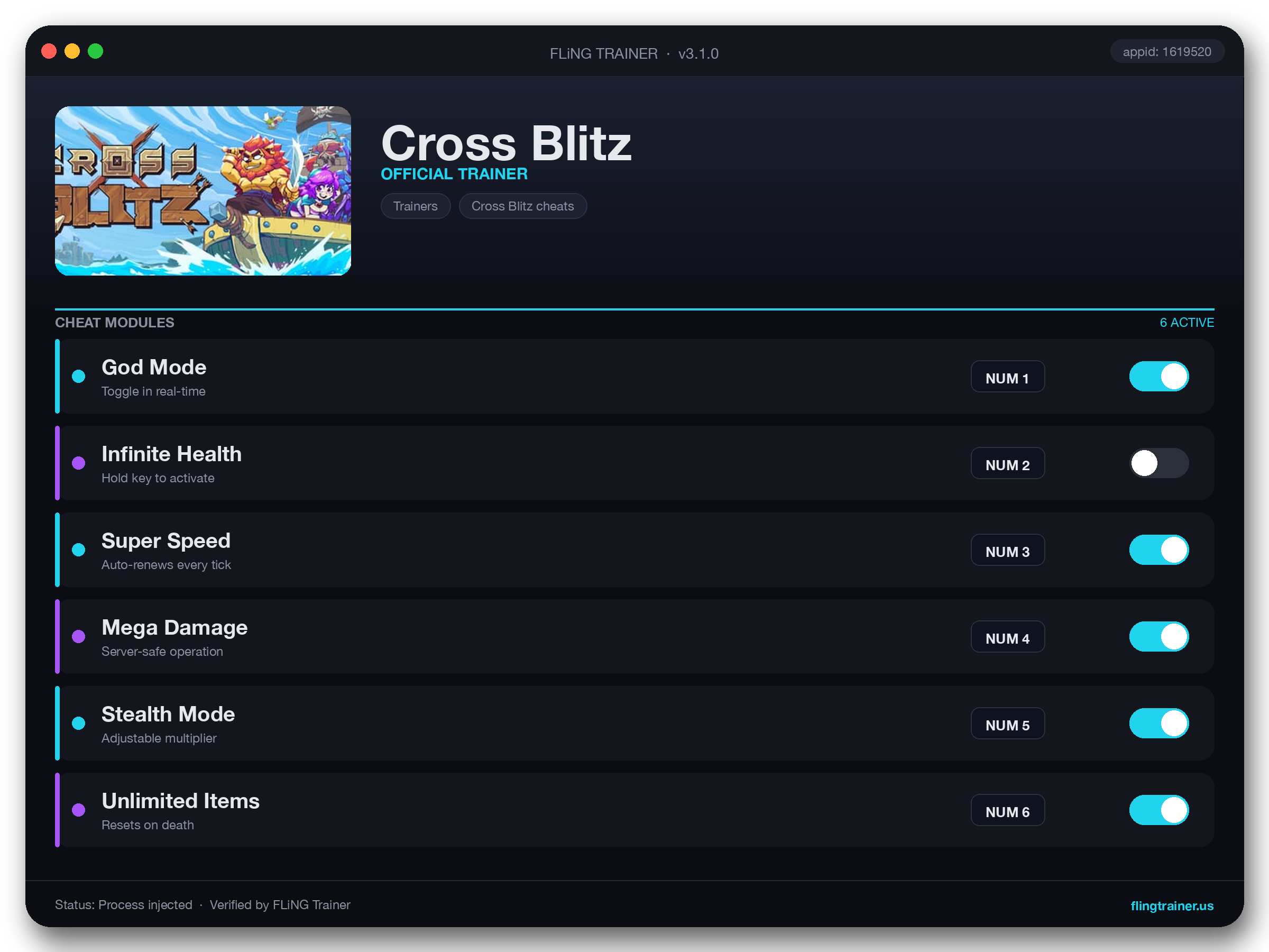 Cross Blitz Trainer interface